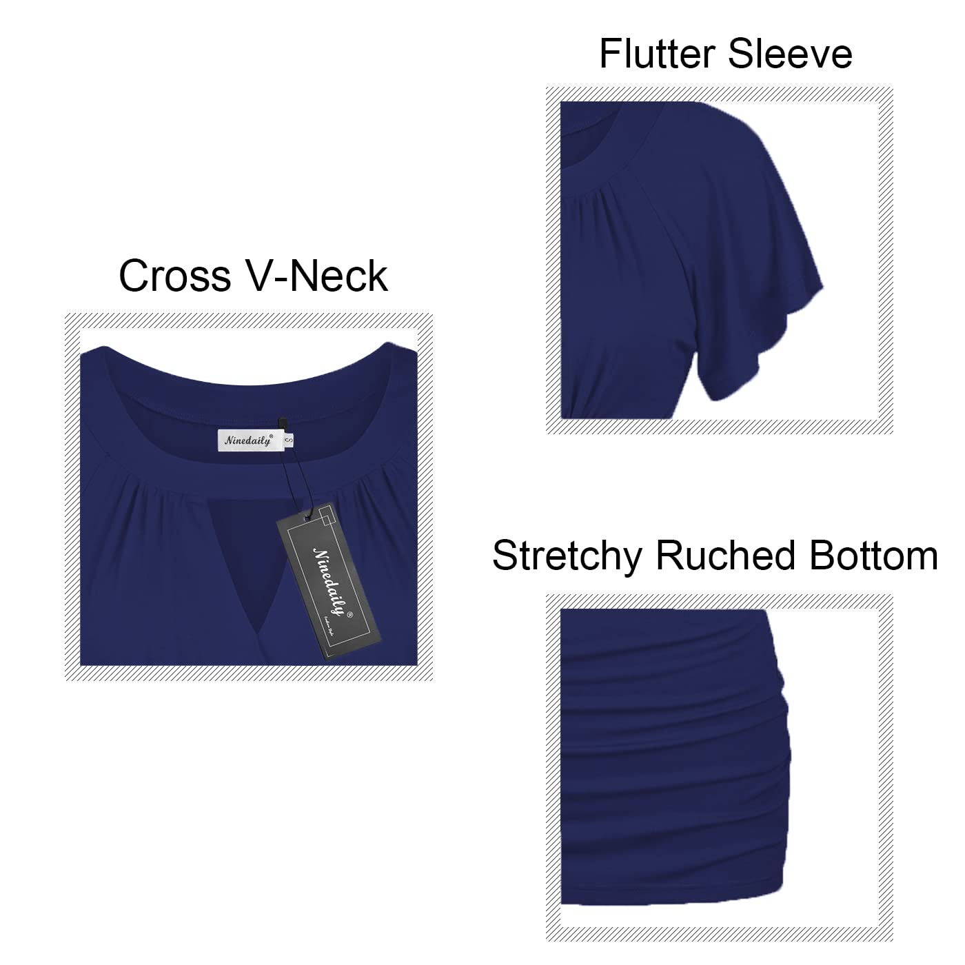 Ninedaily Women Dressy Tunic Tops Crossover V Neck Raglan Sleeve Ruched Blouse