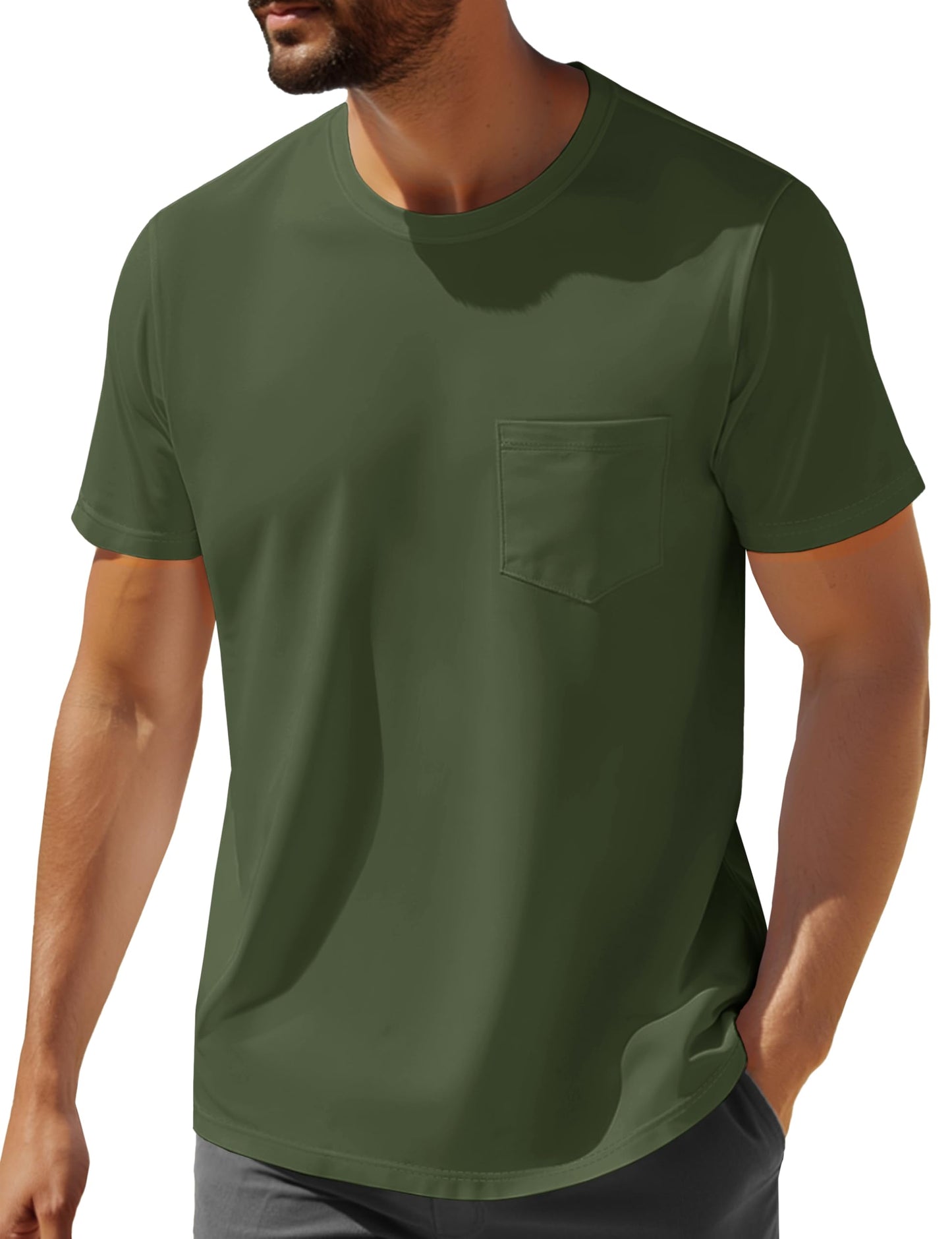 MAGNIVIT Men's Cotton Pocket Tee Shirts Soft Crew Neck Solid Color T Shirt Casual Short Sleeve Summer Basic Tops