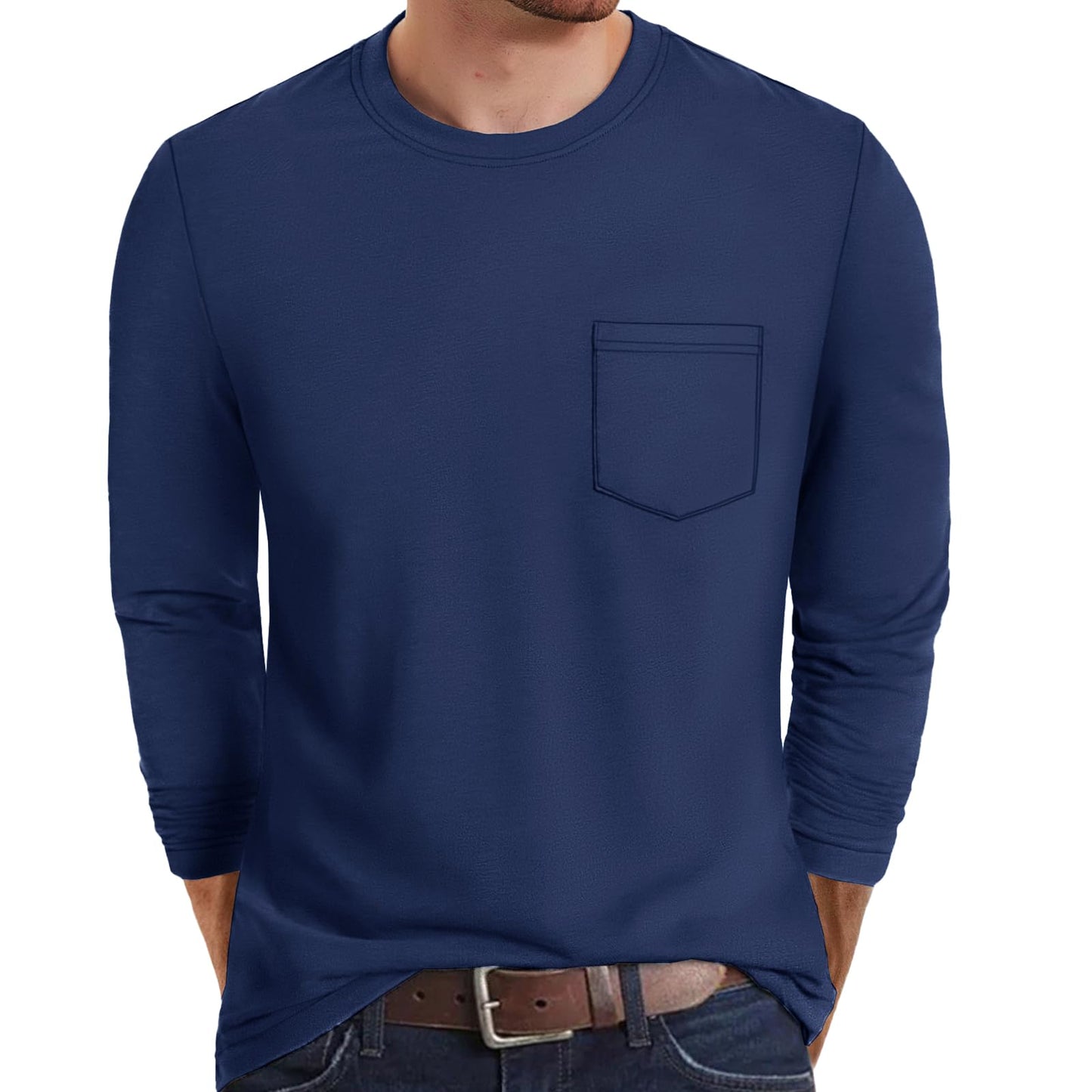 MAGNIVIT Men's Long Sleeve Cotton Shirts with Pocket Crew Neck Casual Shirt Regular Fit Solid Top Spring Fashion 2025
