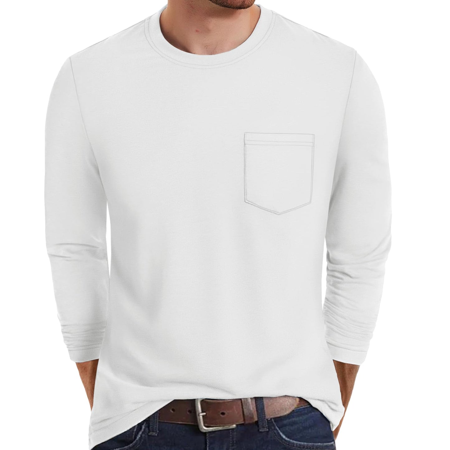 MAGNIVIT Men's Long Sleeve Cotton Shirts with Pocket Crew Neck Casual Shirt Regular Fit Solid Top Spring Fashion 2025