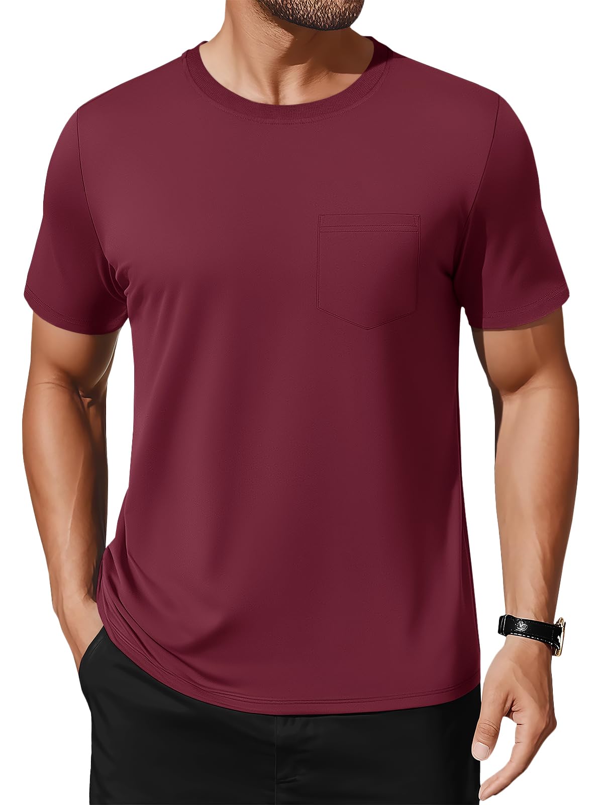 MAGNIVIT Men's Cotton Pocket Tee Shirts Soft Crew Neck Solid Color T Shirt Casual Short Sleeve Summer Basic Tops