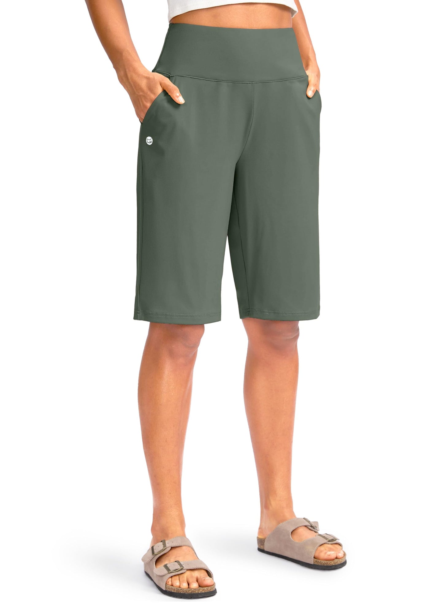 G Gradual Women's 12" Bermuda Long Shorts with Pockets High Waisted Stretch Knee Length Shorts for Women Summer Walking