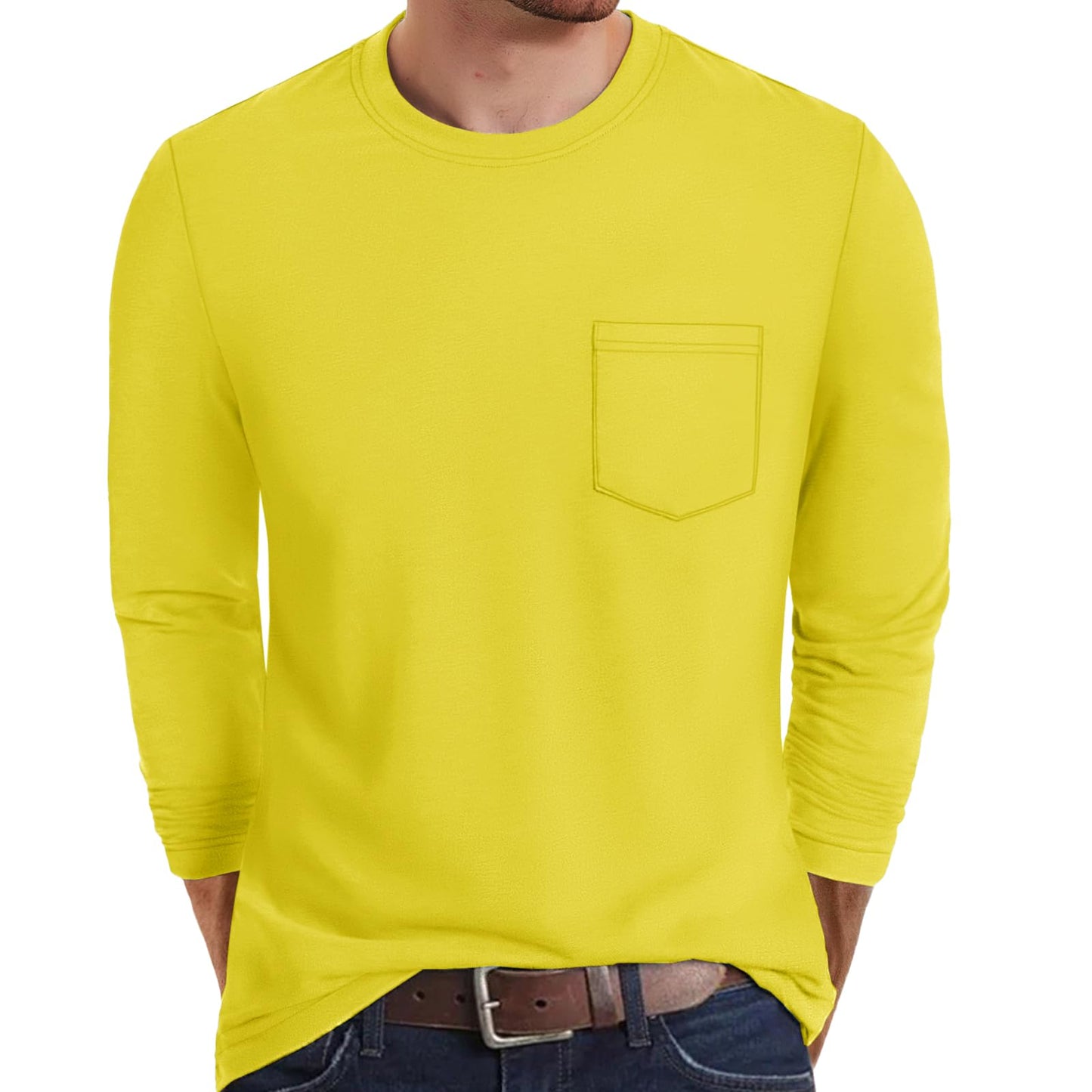 MAGNIVIT Men's Long Sleeve Cotton Shirts with Pocket Crew Neck Casual Shirt Regular Fit Solid Top Spring Fashion 2025