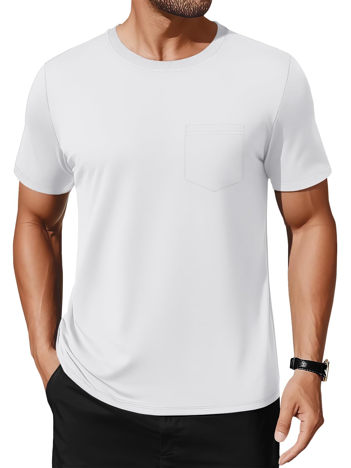 MAGNIVIT Men's Cotton Pocket Tee Shirts Soft Crew Neck Solid Color T Shirt Casual Short Sleeve Summer Basic Tops
