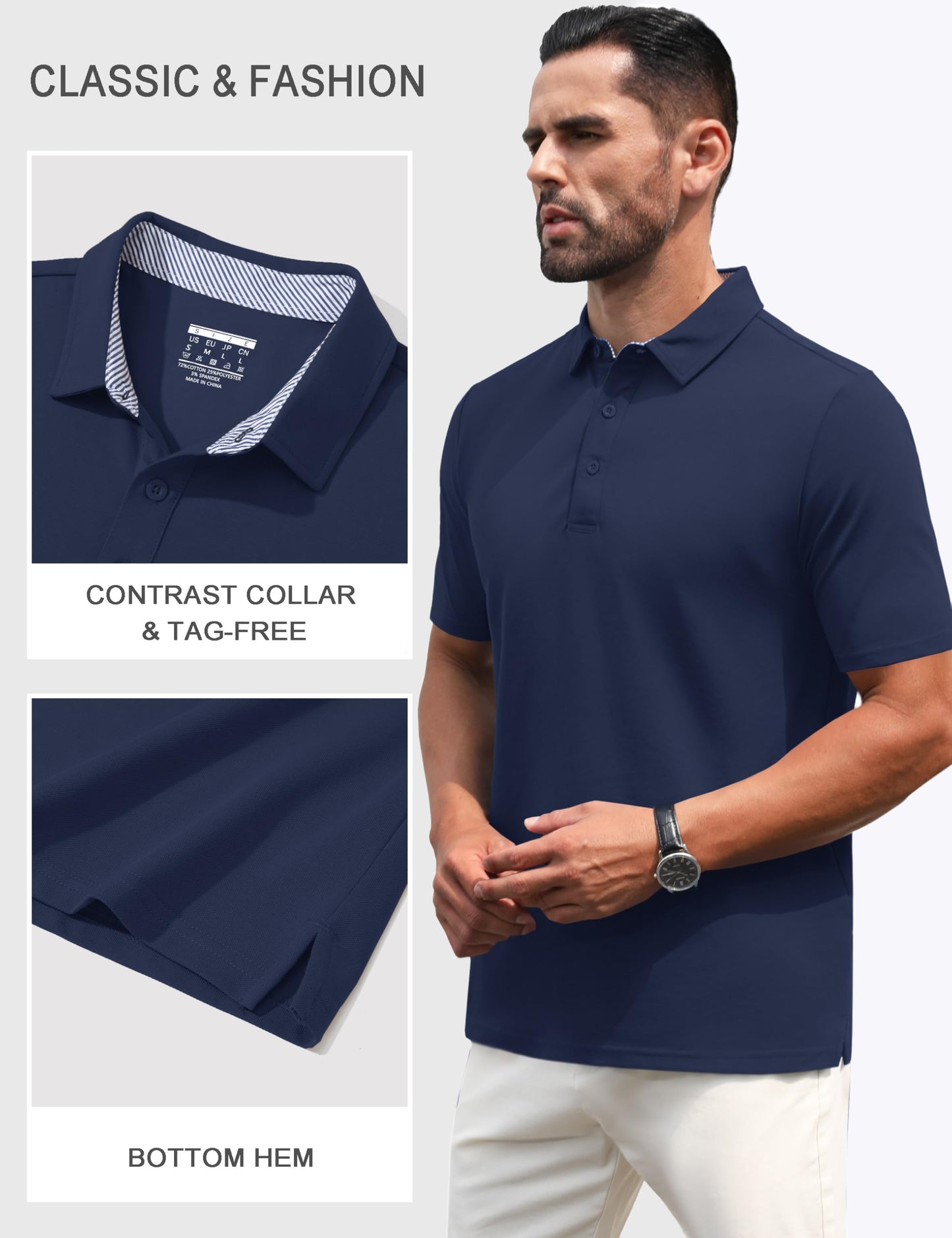 MAGNIVIT Mens Polo Shirts Short Sleeve Athletic Golf Shirts Moisture Wicking 3-Button Casual Cotton Collared Shirt