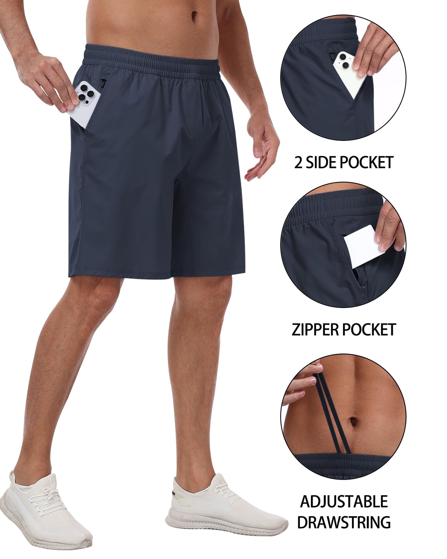 3 Pack Men's Athletic Running Shorts with Zipper Pockets,Quick Dry Gym Workout Basketball Hiking Shorts for Men