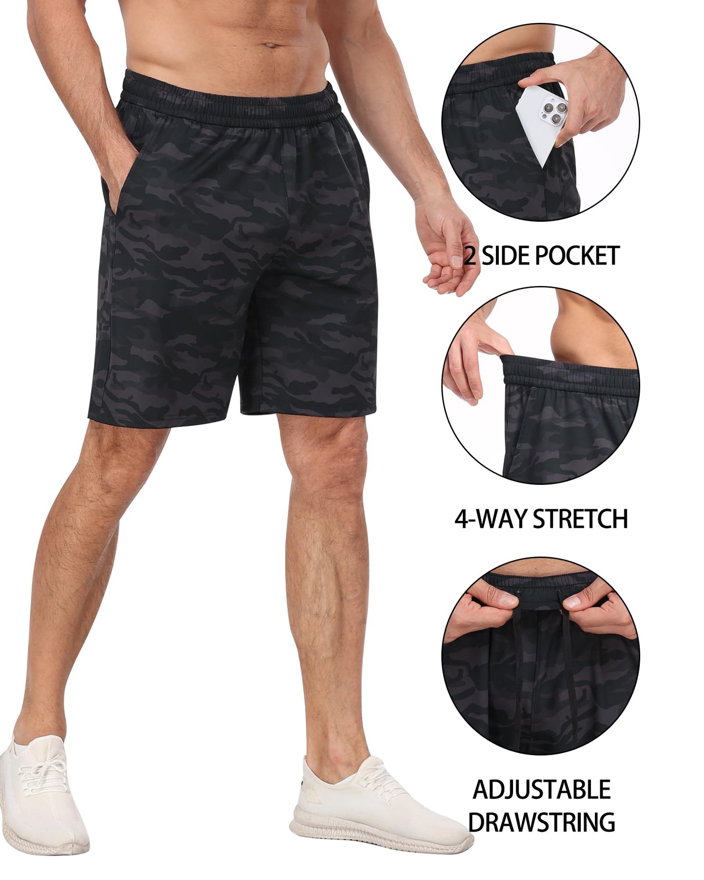 4 Pack Men's Athletic Gym Shorts with Pockets,Running Workout Basketball Hiking Shorts for Men