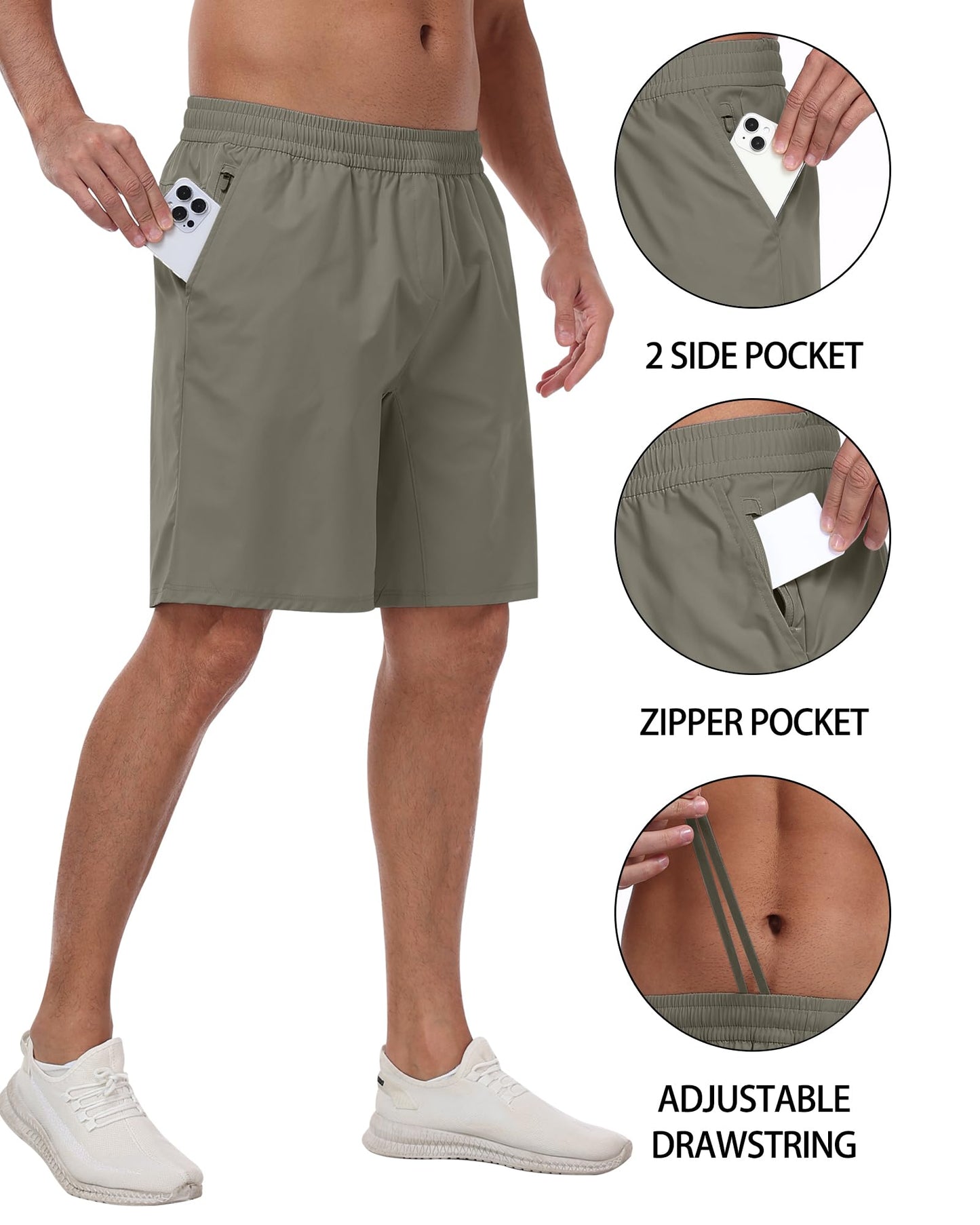 3 Pack Men's Athletic Running Shorts with Zipper Pockets,Quick Dry Gym Workout Basketball Hiking Shorts for Men