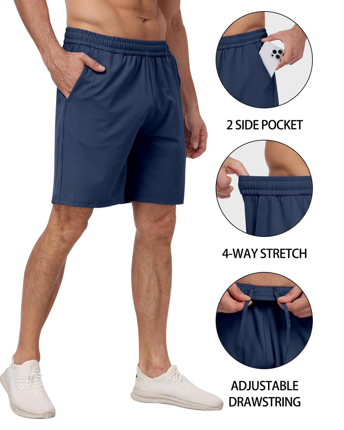 4 Pack Men's Athletic Gym Shorts with Pockets,Running Workout Basketball Hiking Shorts for Men