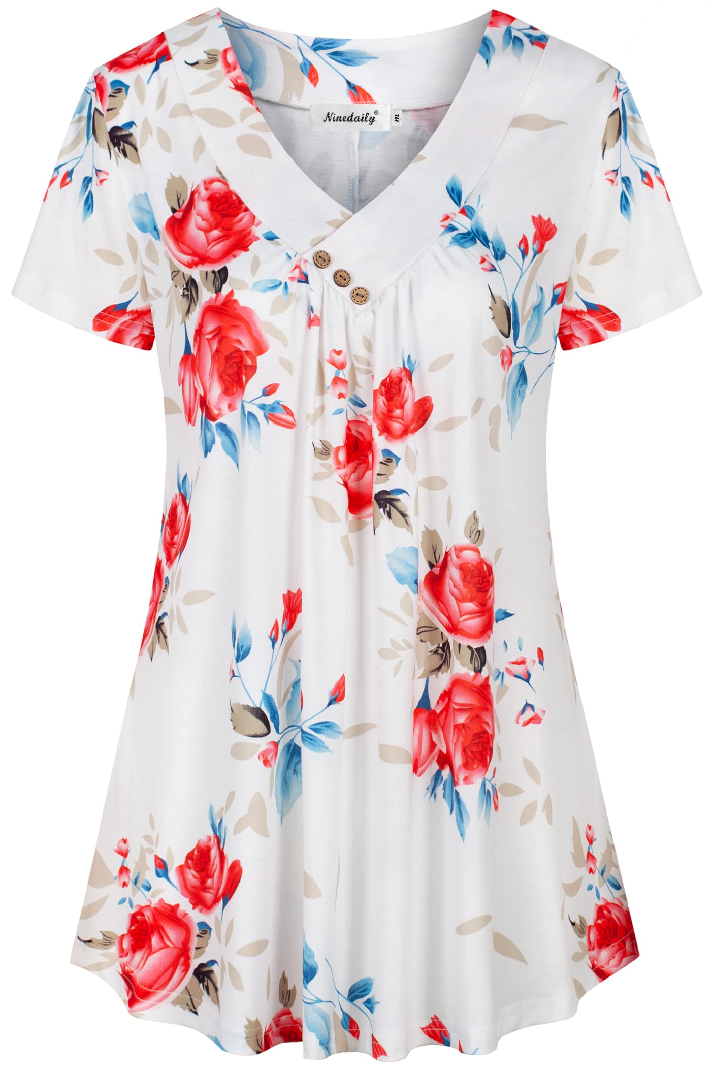 Ninedaily Women's Tunic Summer Short Sleeve Top Loose V Neck Dressy Shirt Blouse