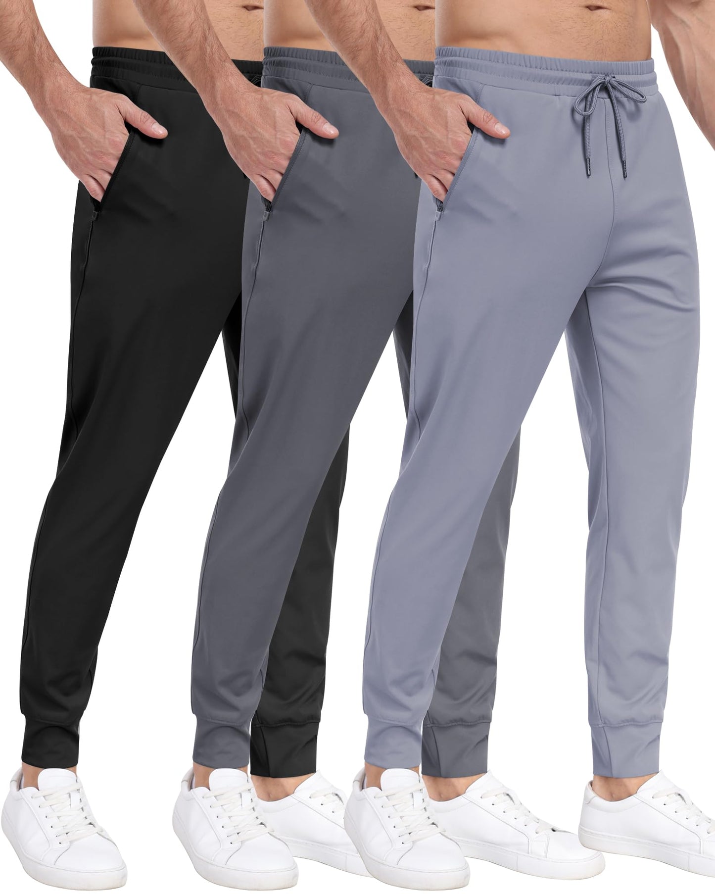 3 Pack Men's Sweatpants with Zipper Pockets,Workout Gym Traning Track Joggers Pants for Men Running Jogging Pants