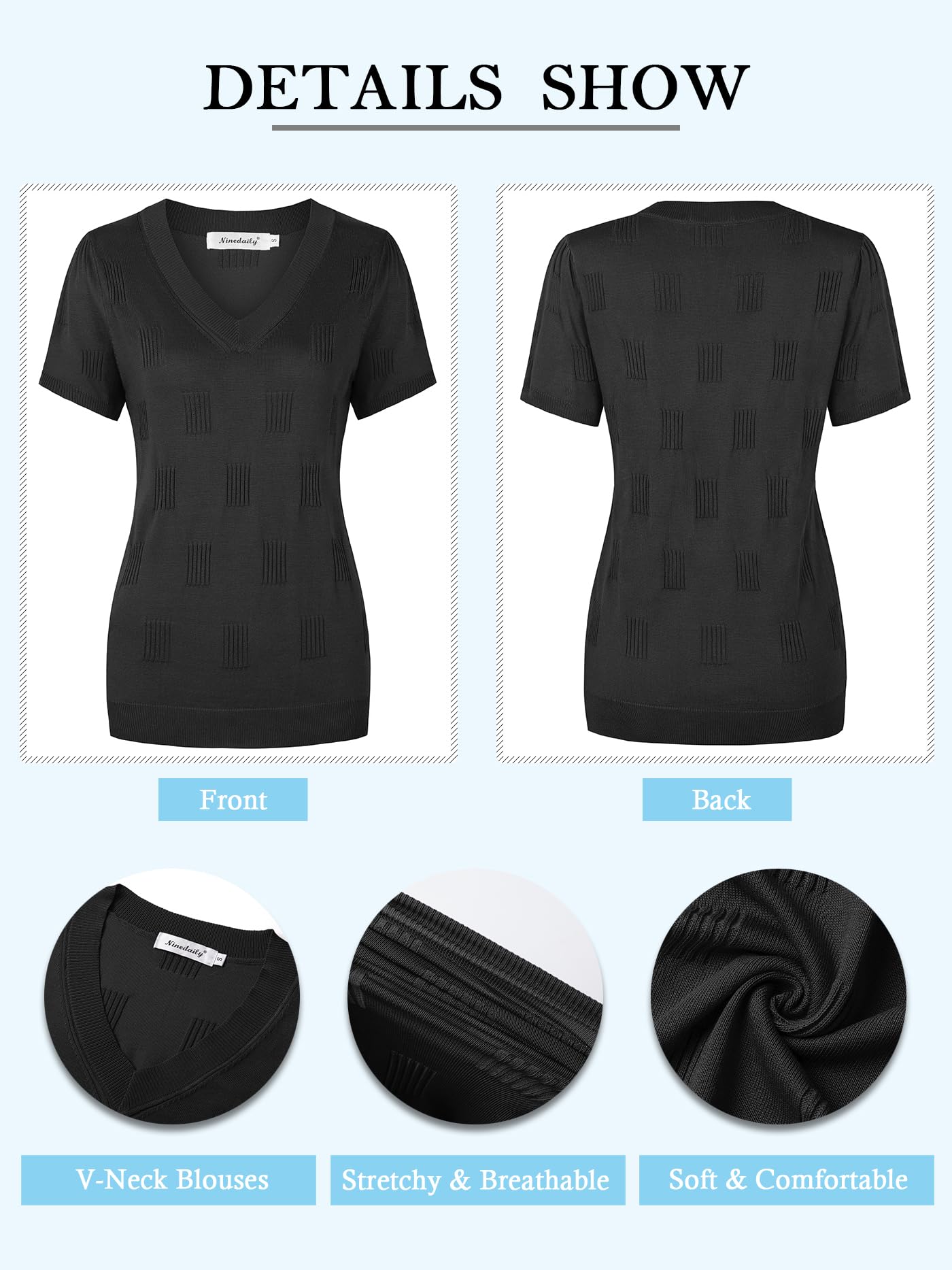Ninedaily Women's Tops Short Sleeve Sweater Knit T-Shirts Dressy Casual Blouses