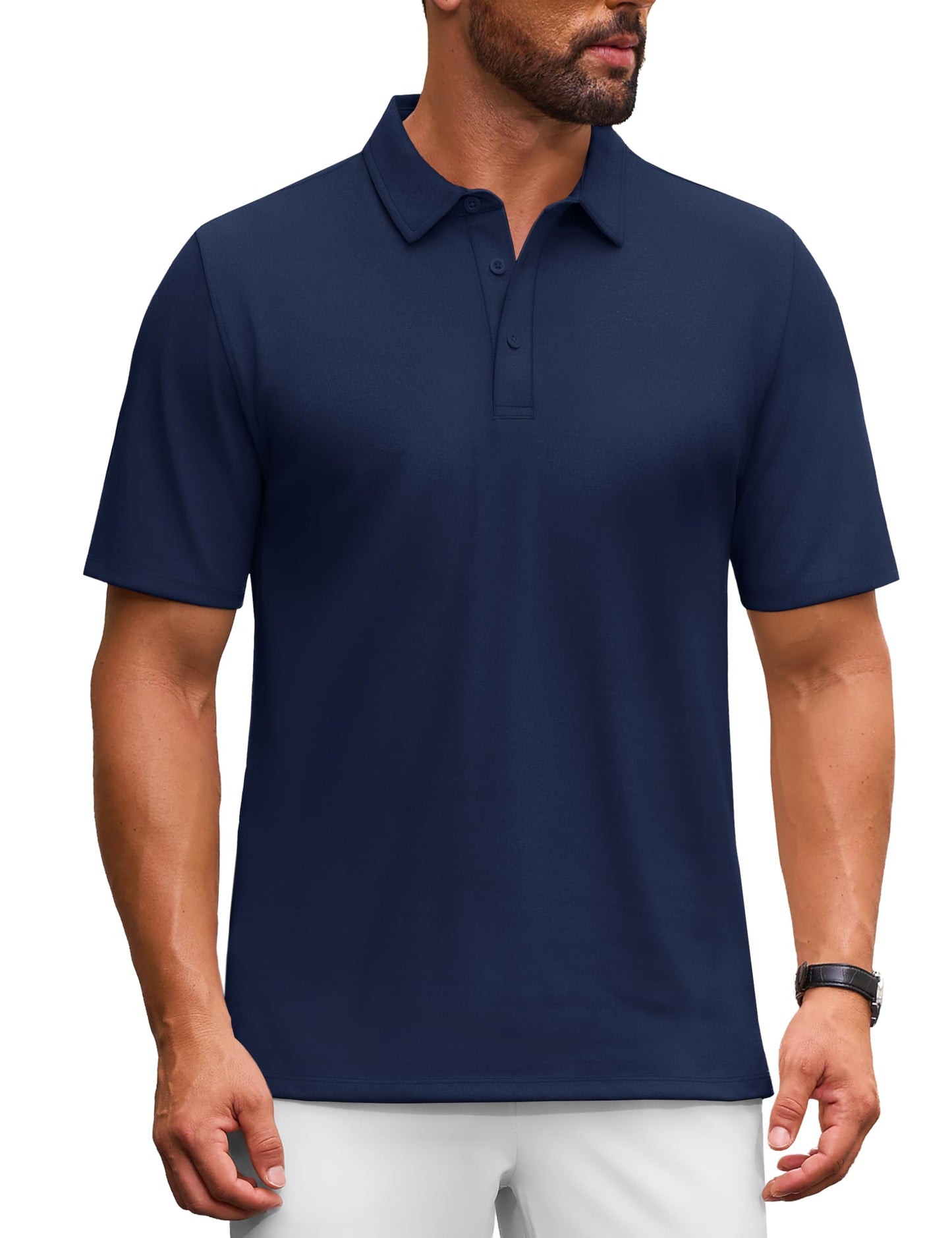 MAGNIVIT Men's Polo Shirt Short Sleeve 3 Button Cotton Pique Casual T-Shirts Moisture Wicking Performance Work Golf Tee
