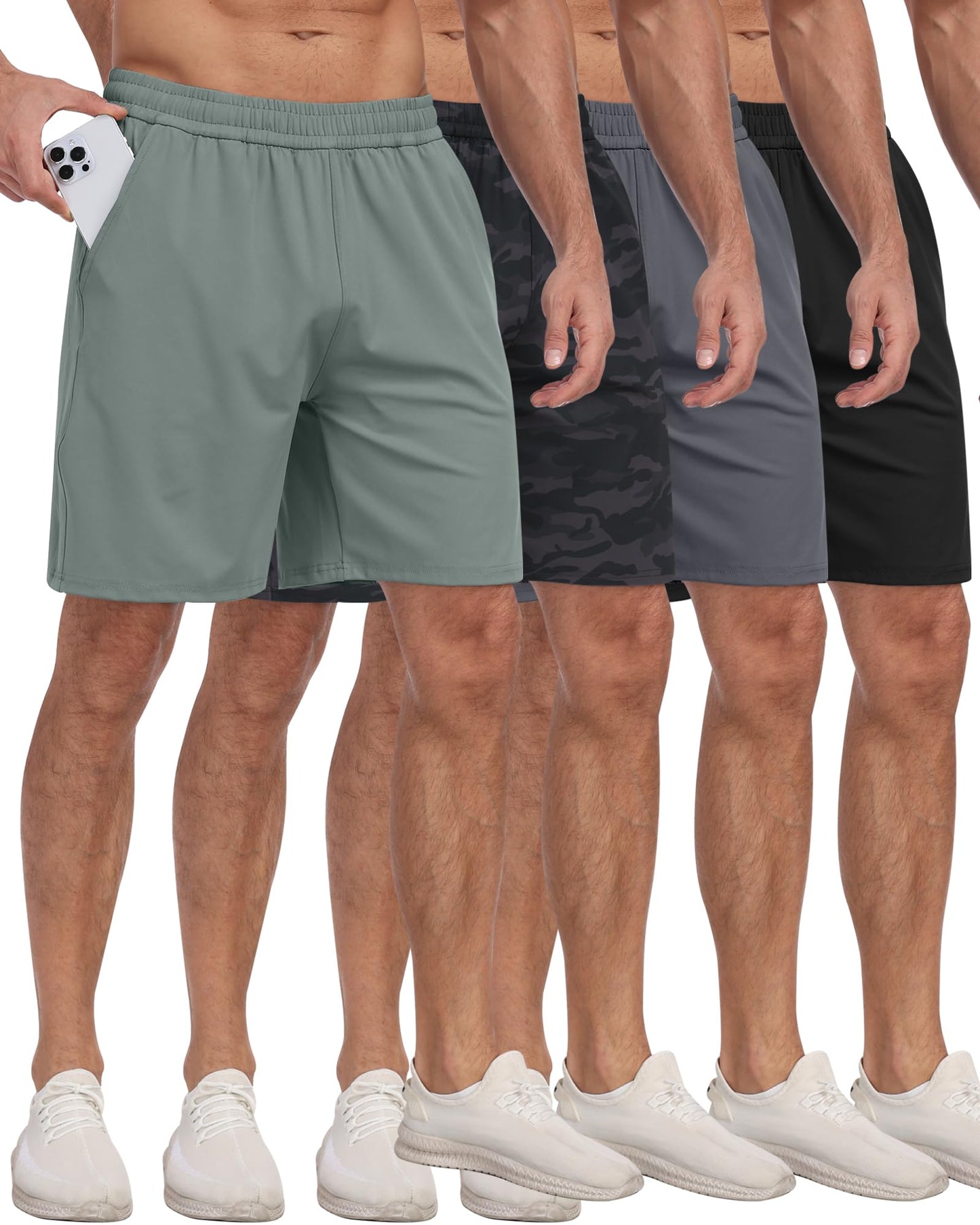 4 Pack Men's Athletic Gym Shorts with Pockets,Running Workout Basketball Hiking Shorts for Men
