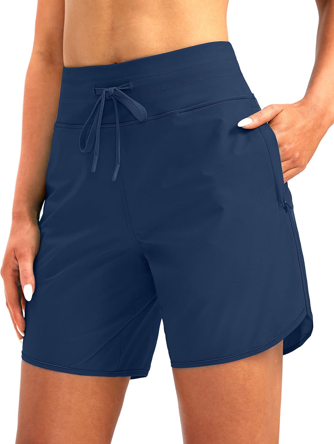 G Gradual Women's 7" Quick Dry High Waisted Swim Board Shorts with Zipper Pockets UPF 50+ Beach Shorts for Women with Liner