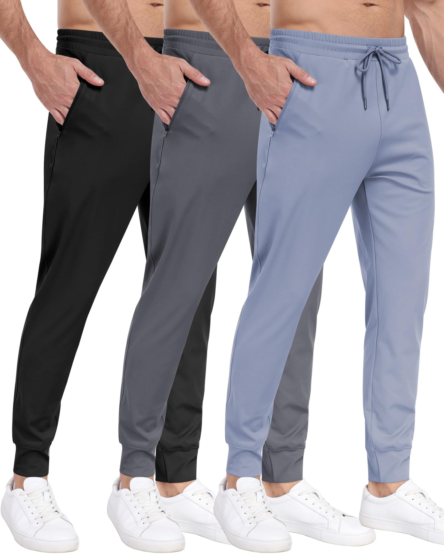 3 Pack Men's Sweatpants with Zipper Pockets,Workout Gym Traning Track Joggers Pants for Men Running Jogging Pants