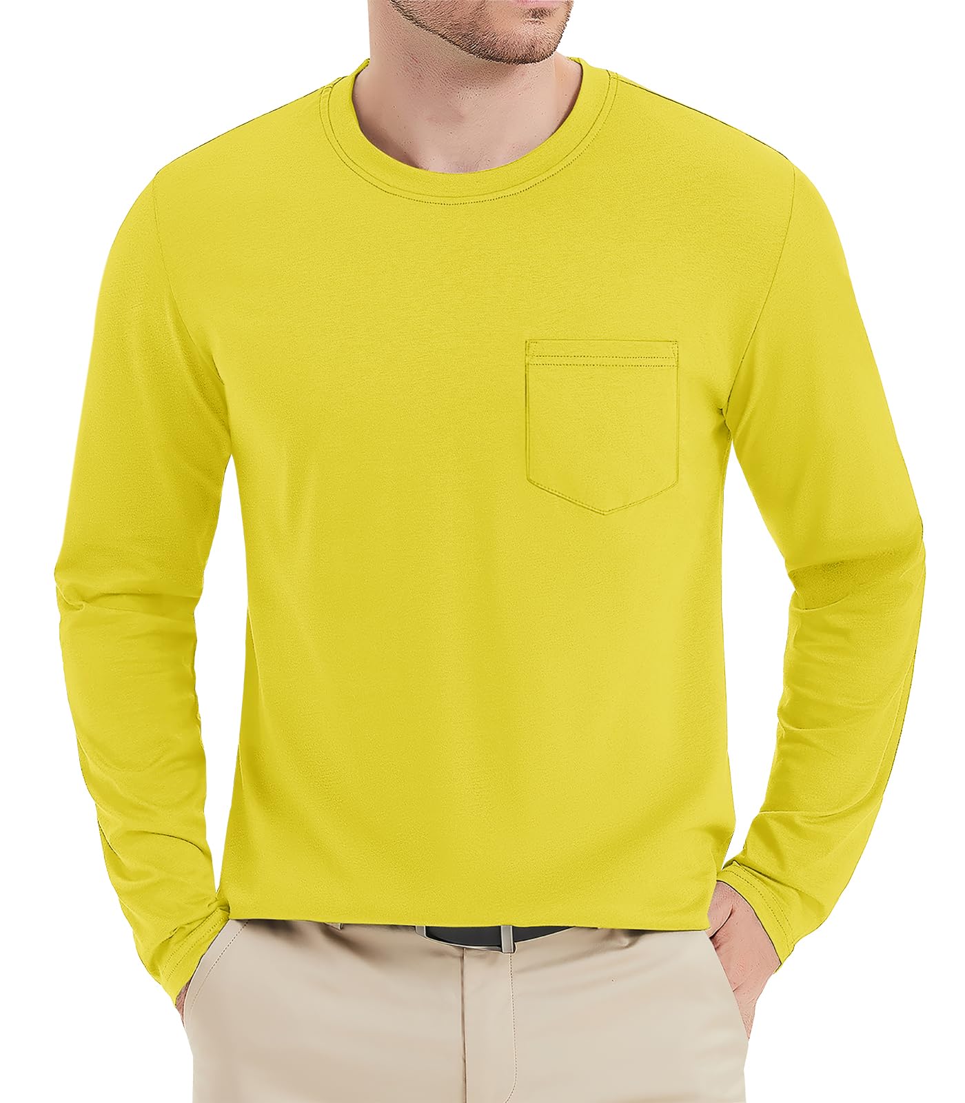 MAGNIVIT Men's Long Sleeve Cotton Shirts with Pocket Crew Neck Casual Shirt Regular Fit Solid Top Spring Fashion 2025