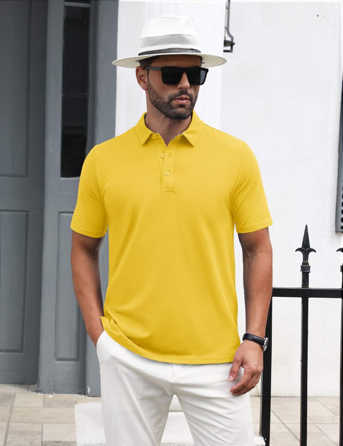 MAGNIVIT Mens Polo Shirts Short Sleeve Athletic Golf Shirts Moisture Wicking 3-Button Casual Cotton Collared Shirt