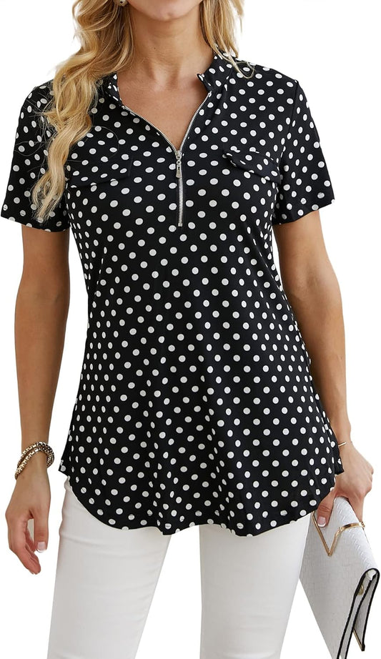 Ninedaily Tunics for Women,Summer Short Sleeve Blouses for Dressy Casual Ladies Tops Blusas De Mujer De En Oferta Stand Collar Office Work Holiday Vacation Boutique Ball Party 2025, Plus Size 2XL