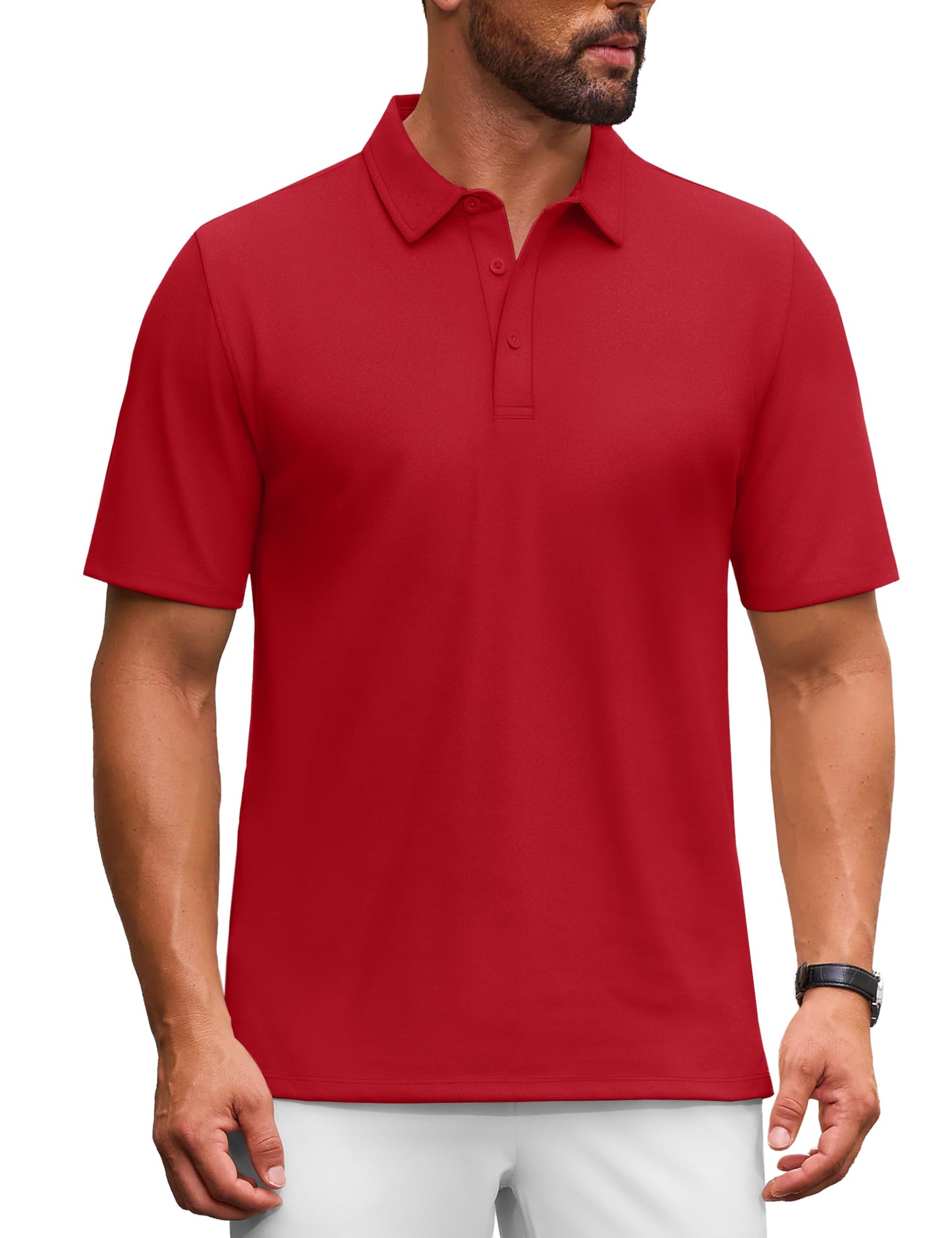 MAGNIVIT Men's Polo Shirt Short Sleeve 3 Button Cotton Pique Casual T-Shirts Moisture Wicking Performance Work Golf Tee