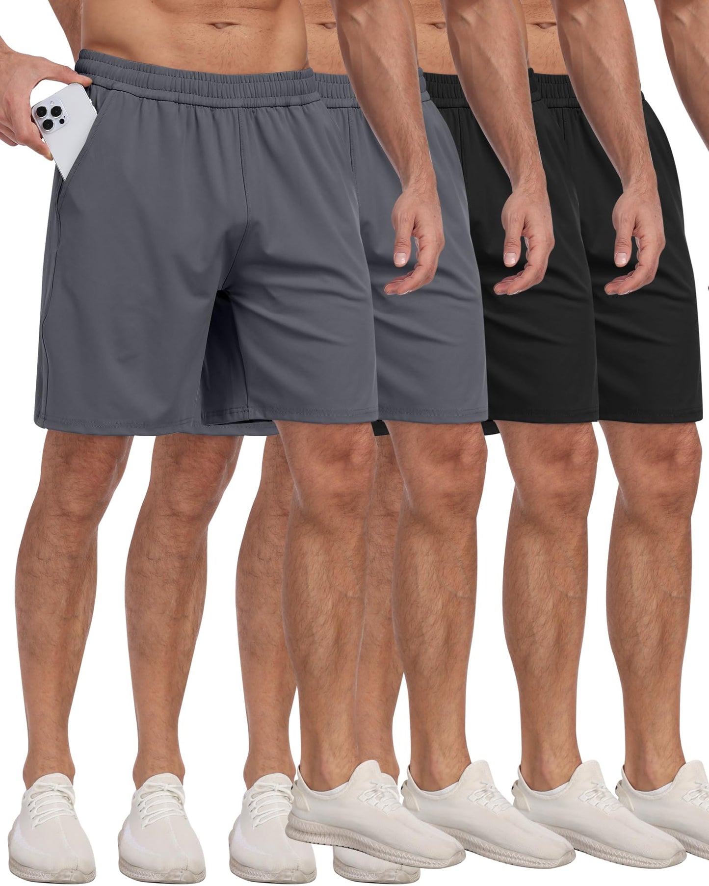 4 Pack Men's Athletic Gym Shorts with Pockets,Running Workout Basketball Hiking Shorts for Men