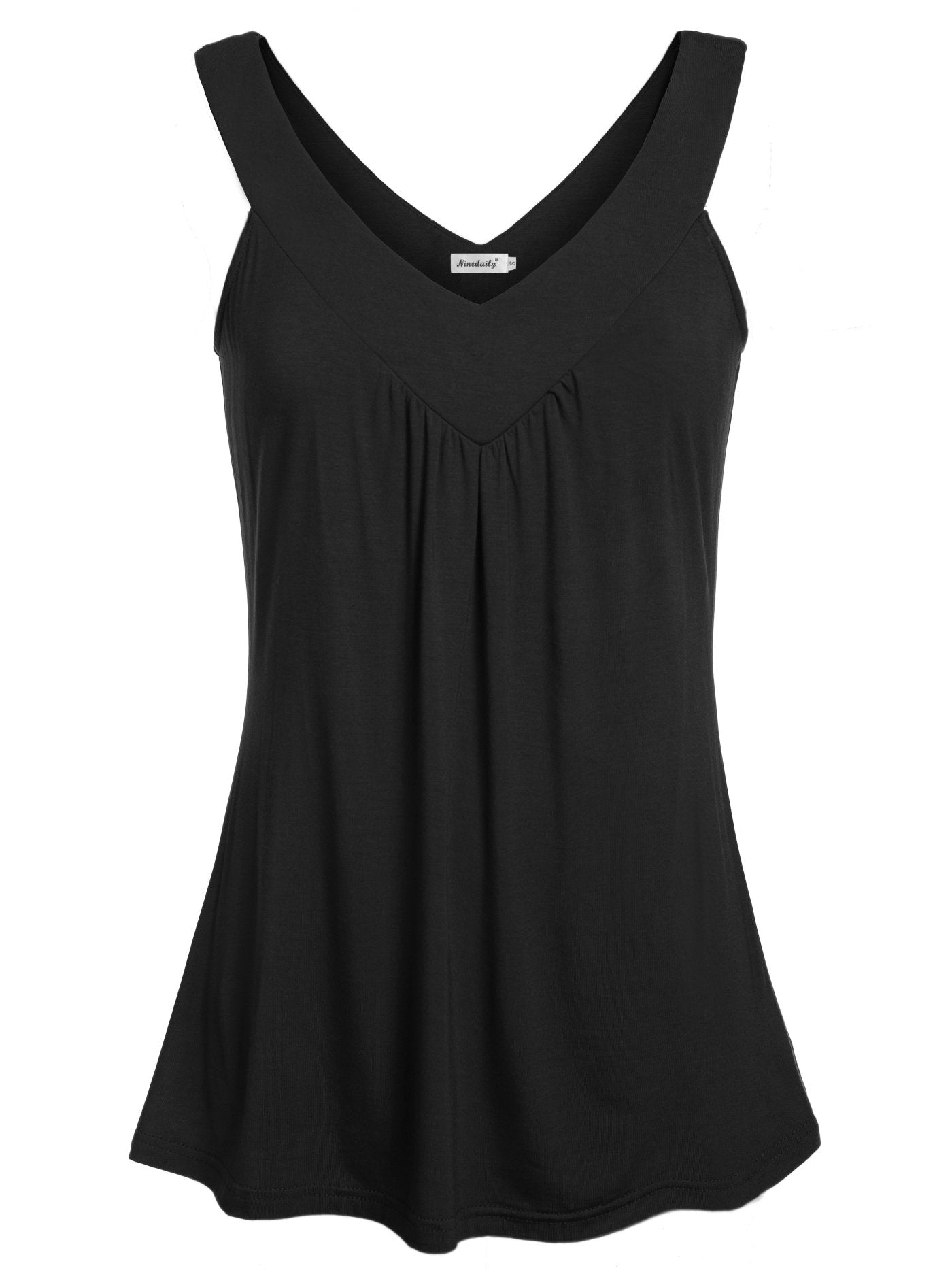 Ninedaily Women Comfy Sleeveless Tunic Top Pleated V Neck Tanks Vest Summer