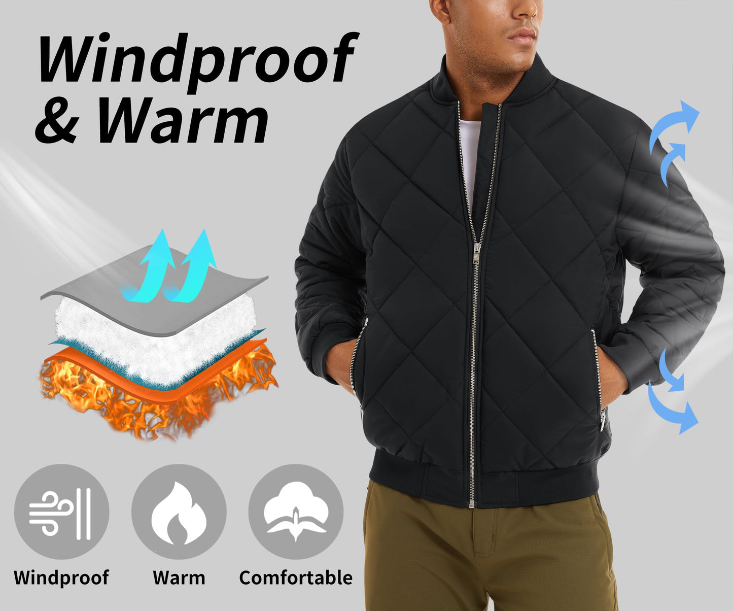 MAGNIVIT Men's Bomber Jacket Winter Fall Quilted Puffer Jacket Warm Padded Coats
