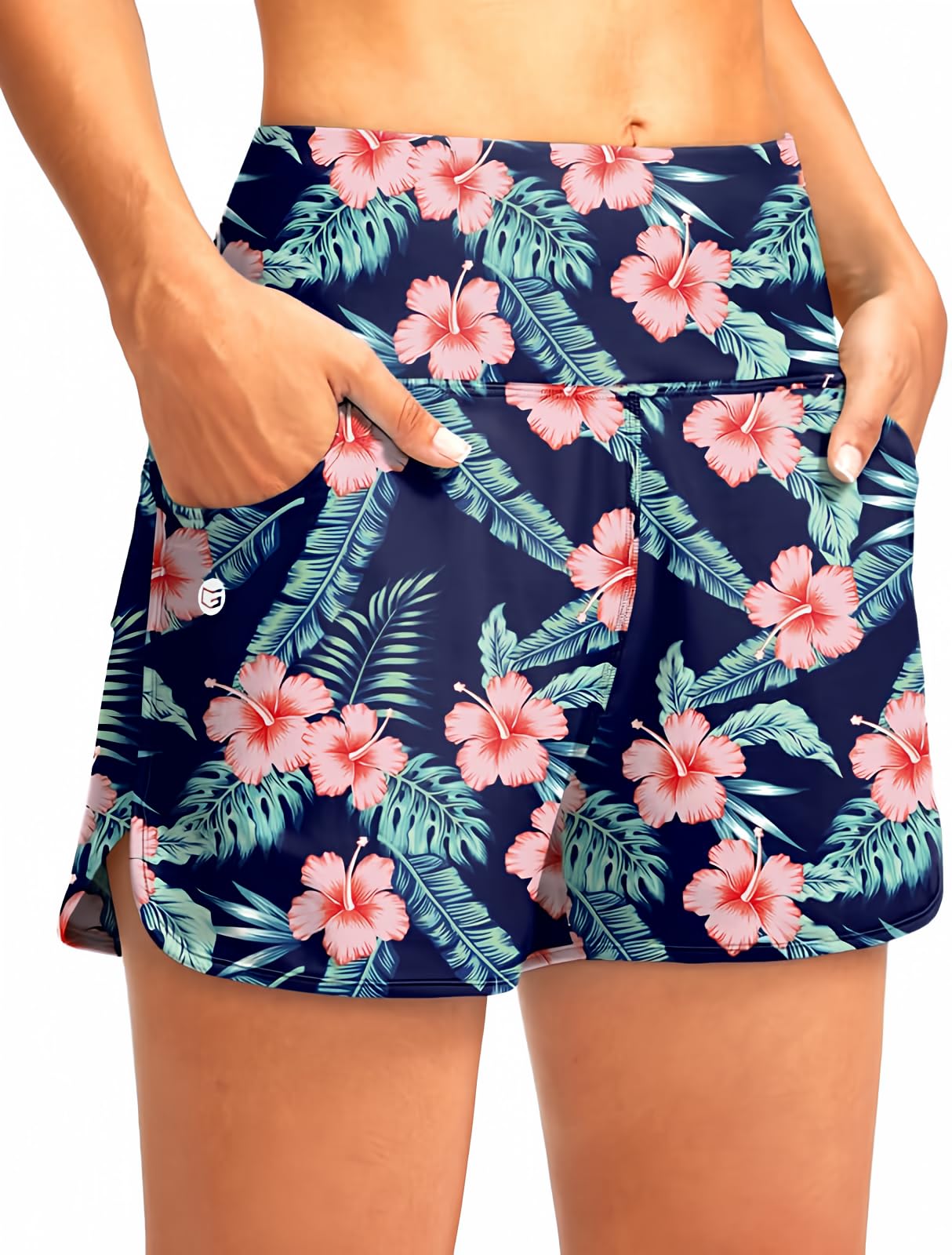 G Gradual Women's 3" High Waisted Swim Board Shorts with Pockets Quick Dry Swimsuit Bottoms Bathing Suit for Women with Liner