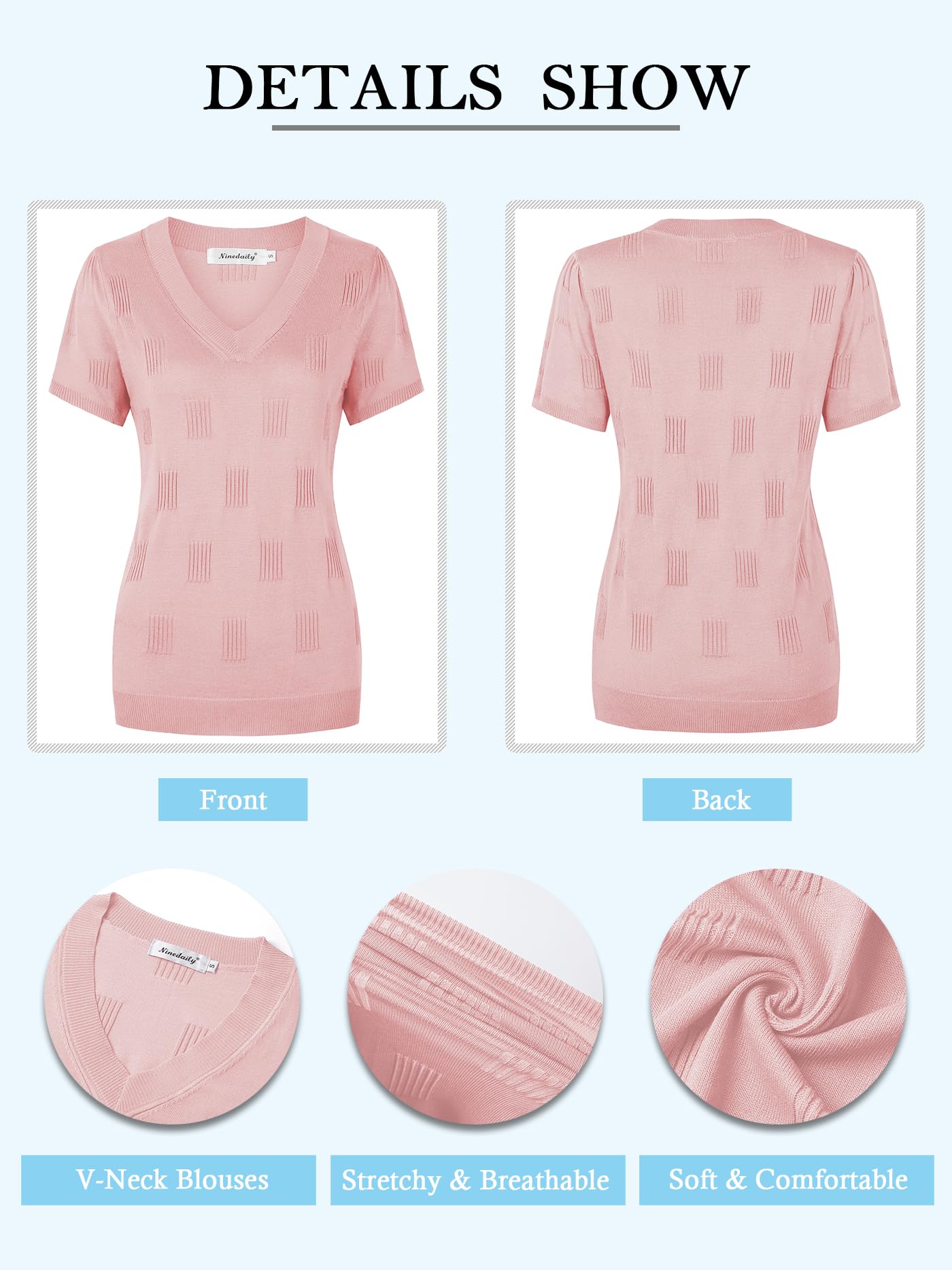 Ninedaily Women's Tops Short Sleeve Sweater Knit T-Shirts Dressy Casual Blouses
