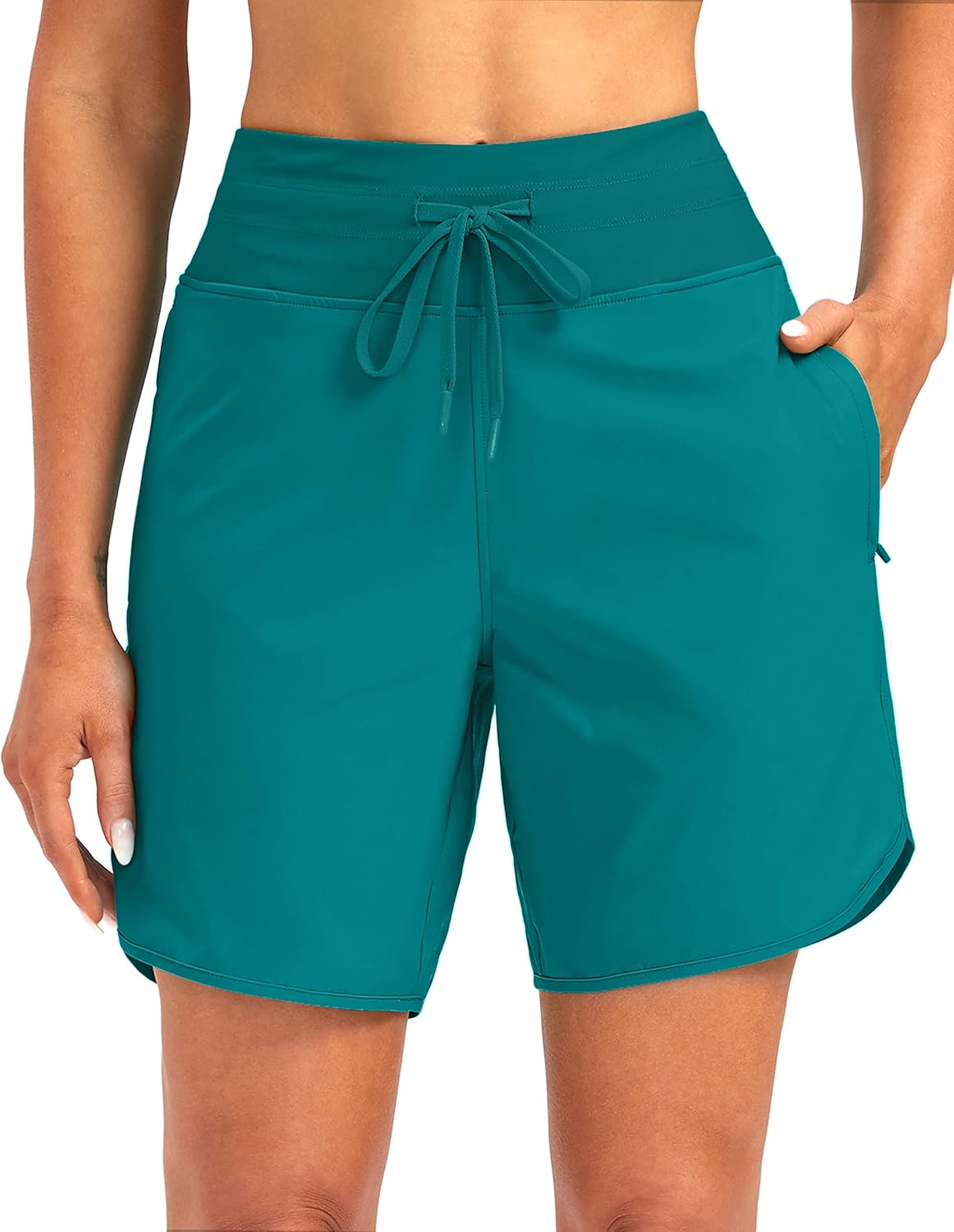 G Gradual Women's 7" Quick Dry High Waisted Swim Board Shorts with Zipper Pockets UPF 50+ Beach Shorts for Women with Liner