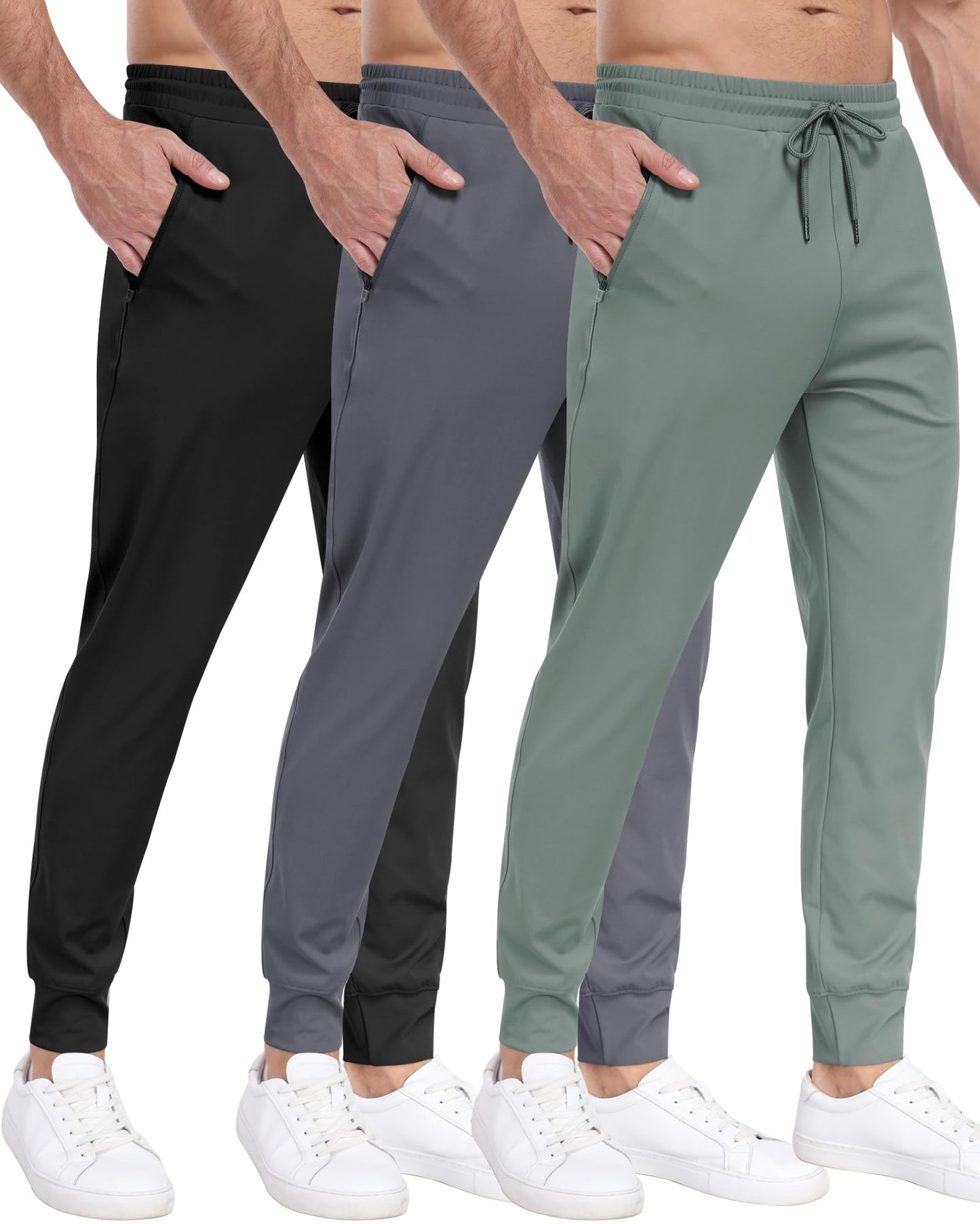 3 Pack Men's Sweatpants with Zipper Pockets,Workout Gym Traning Track Joggers Pants for Men Running Jogging Pants