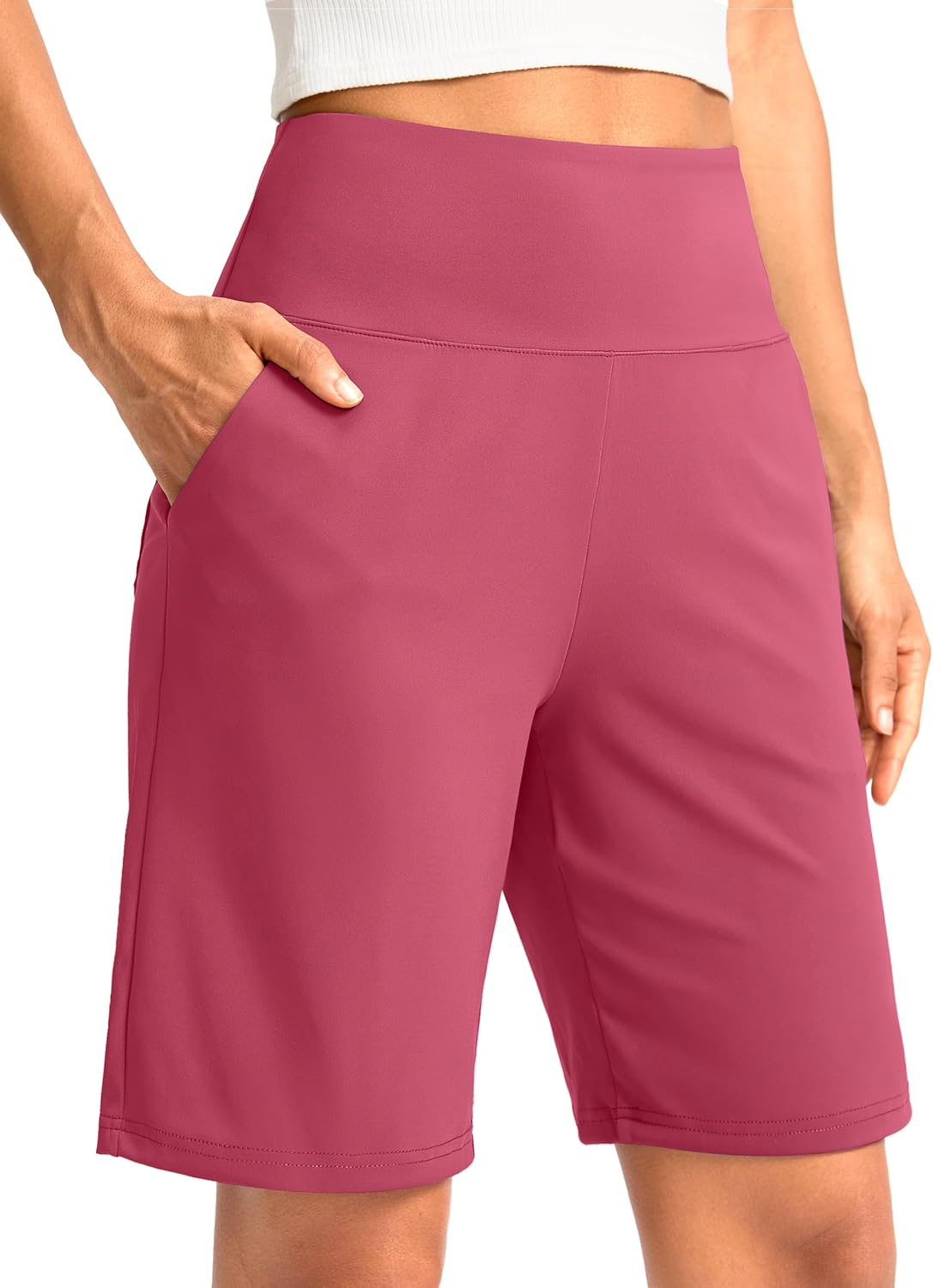 G Gradual Women's Bermuda Long Shorts with Pockets 9" High Waisted Knee Length Shorts for Women Walking Athletic Workout