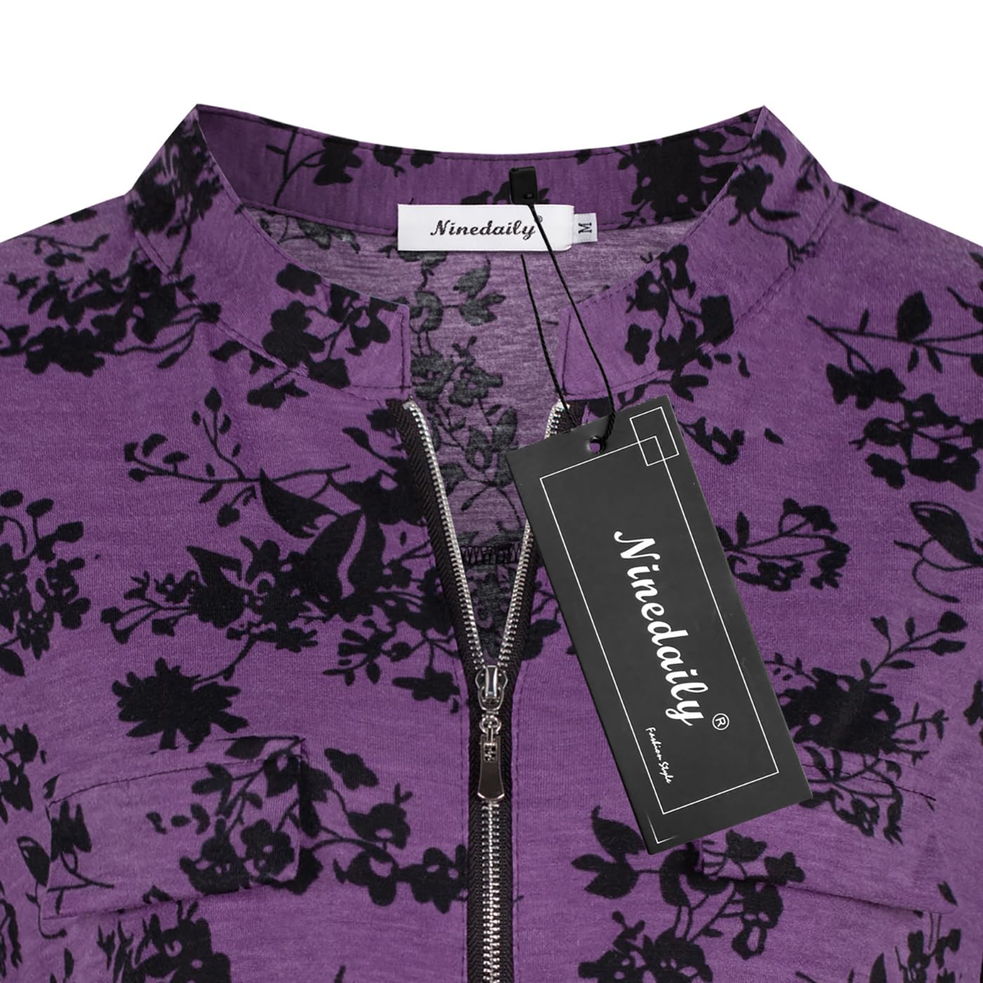 Ninedaily Women's Summer Tops Short Sleeve Casual Blouse Zip Floral Tunic Shirts