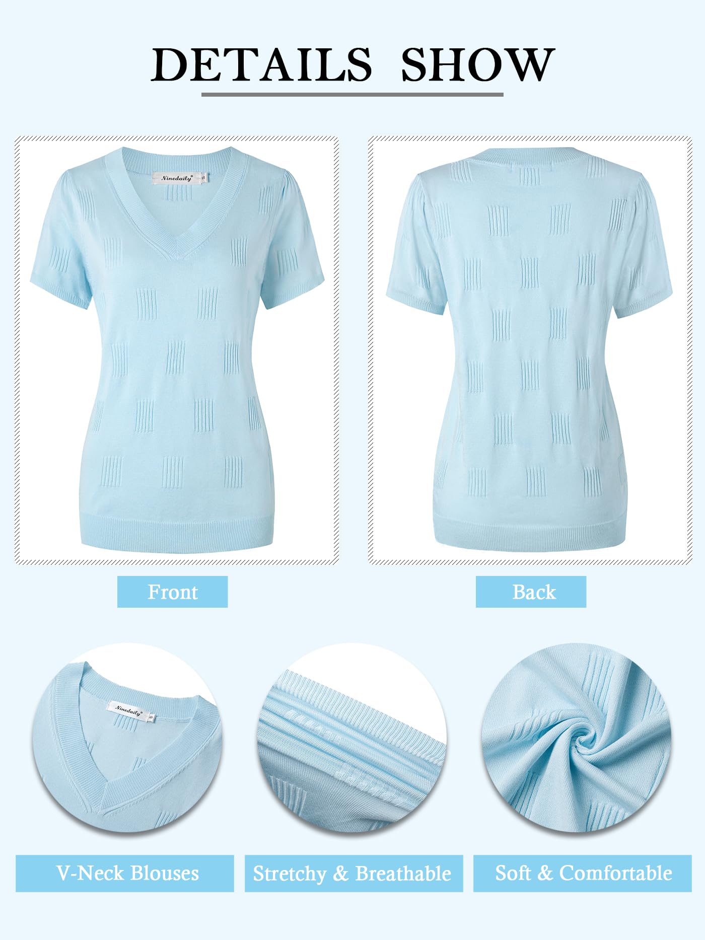 Ninedaily Women's Tops Short Sleeve Sweater Knit T-Shirts Dressy Casual Blouses