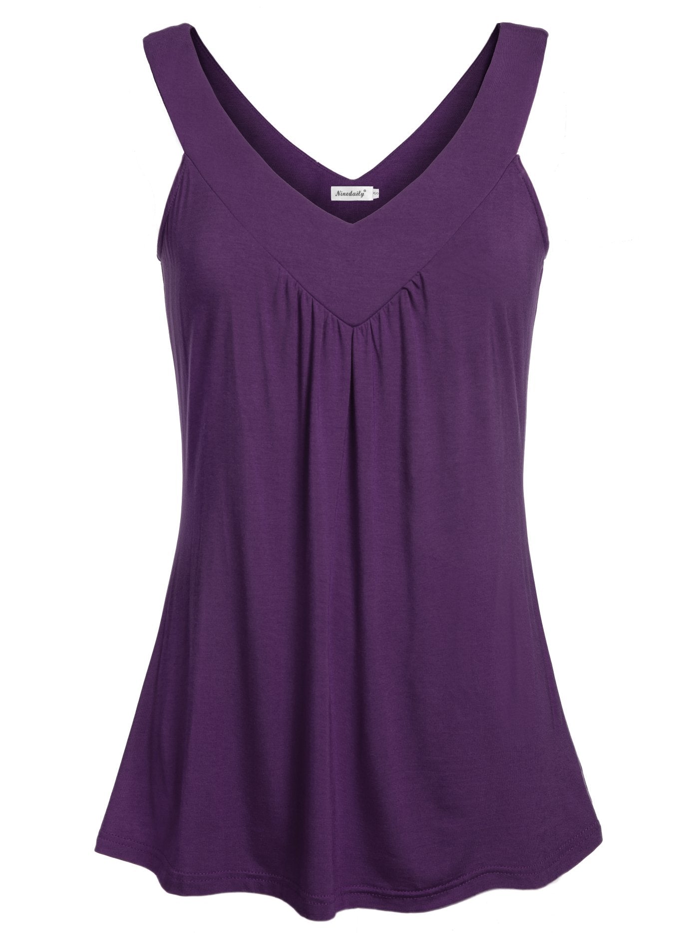 Ninedaily Women Comfy Sleeveless Tunic Top Pleated V Neck Tanks Vest Summer