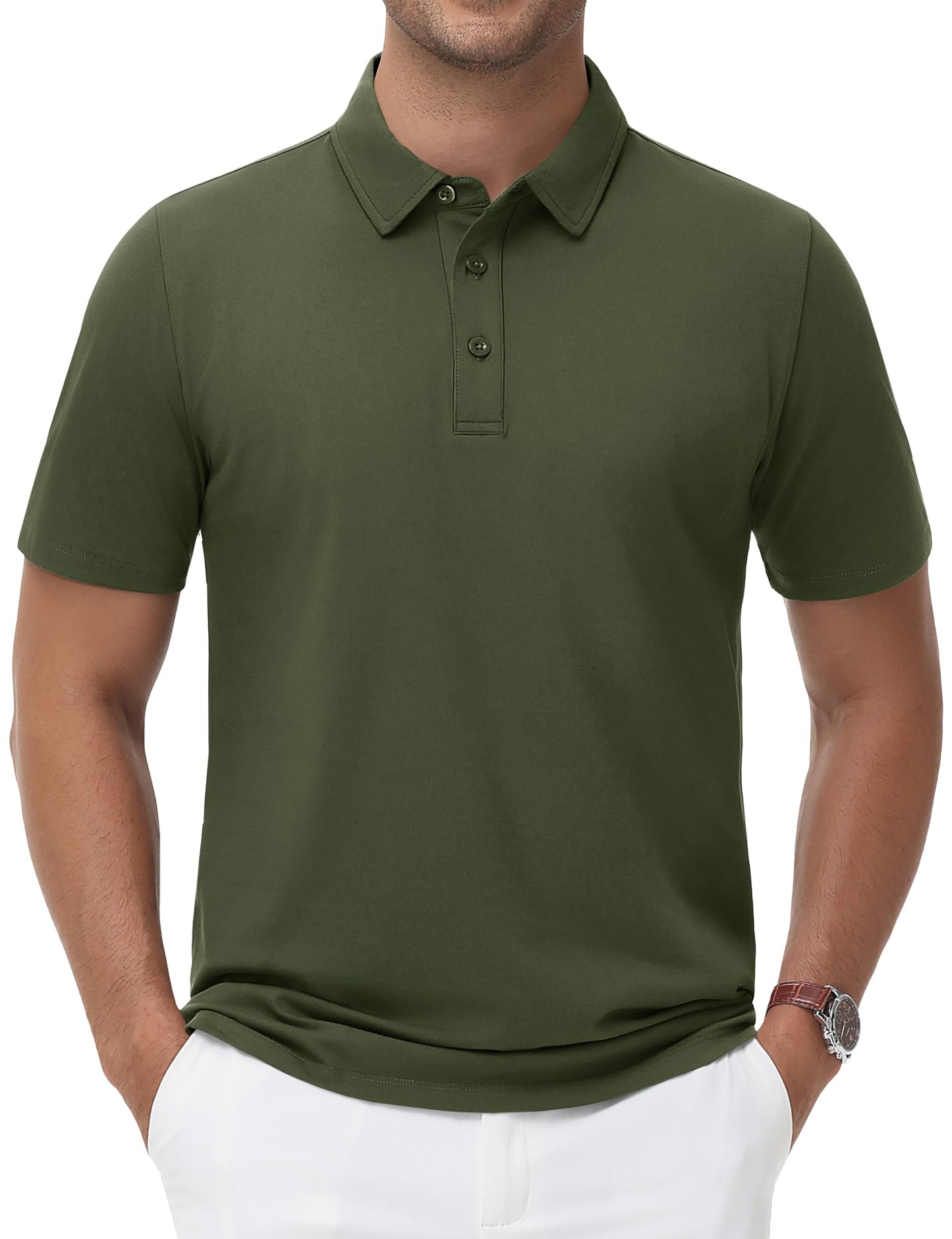 MAGNIVIT Men's Polo Shirt Short Sleeve 3 Button Cotton Pique Casual T-Shirts Moisture Wicking Performance Work Golf Tee