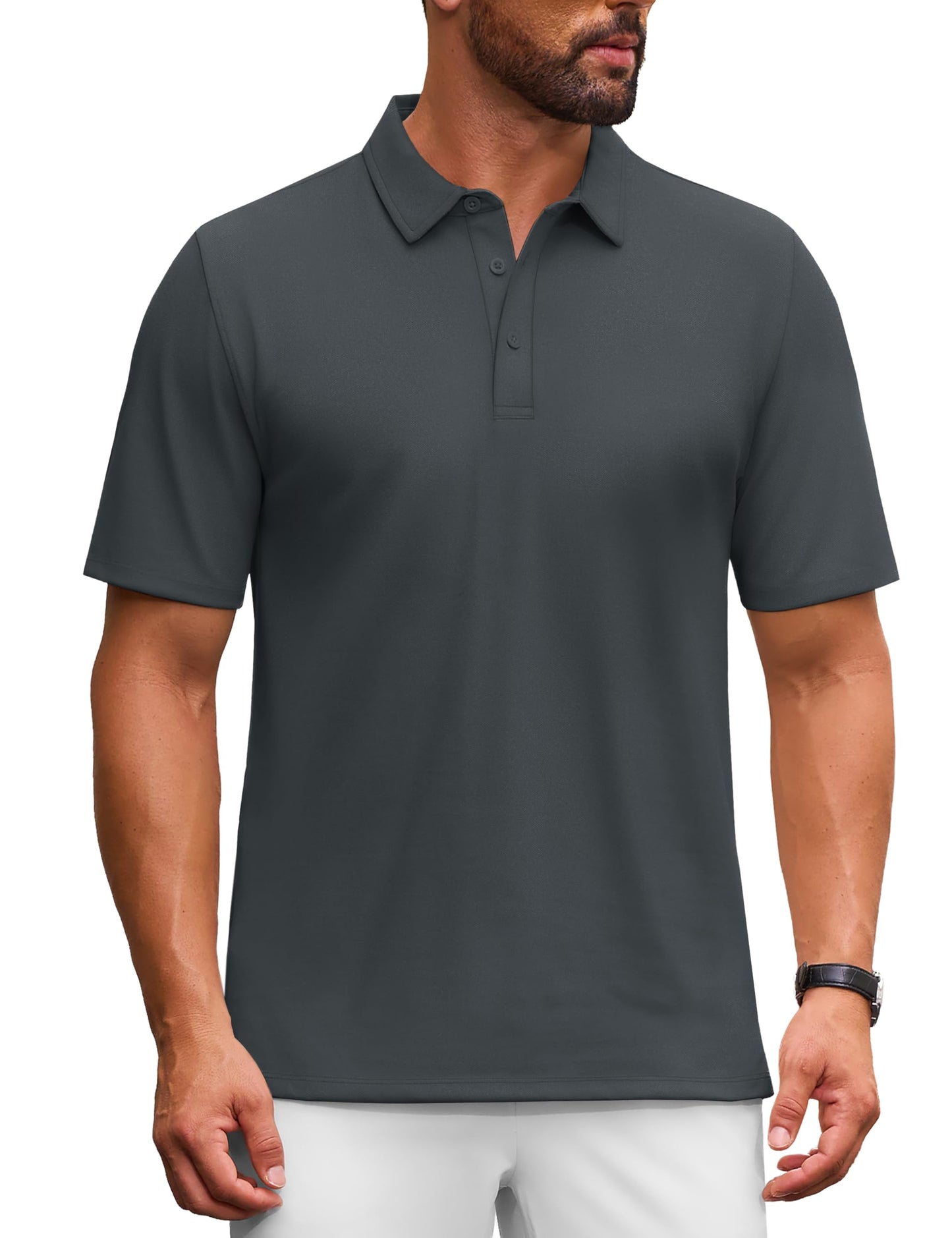 MAGNIVIT Men's Polo Shirt Short Sleeve 3 Button Cotton Pique Casual T-Shirts Moisture Wicking Performance Work Golf Tee