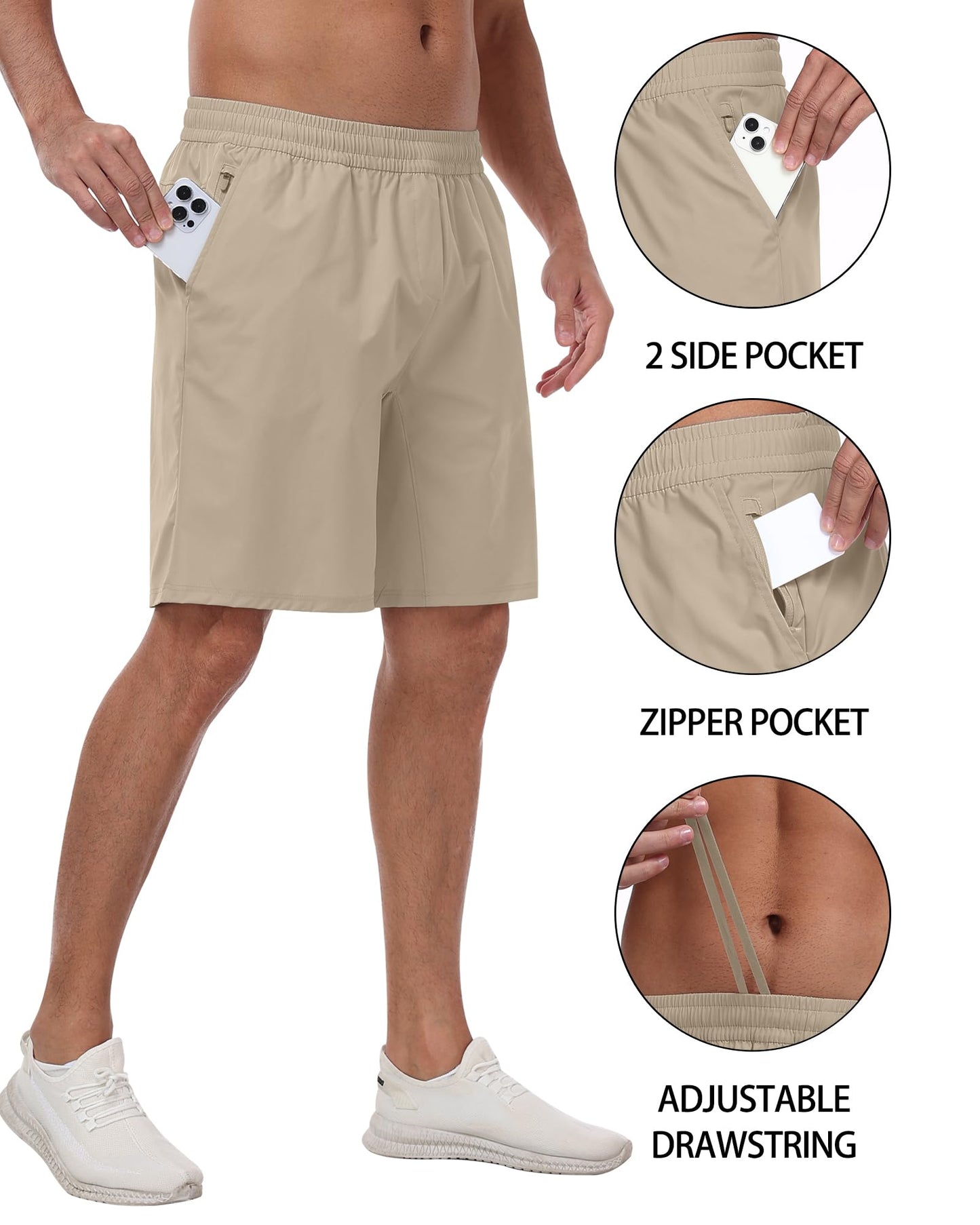 3 Pack Men's Athletic Running Shorts with Zipper Pockets,Quick Dry Gym Workout Basketball Hiking Shorts for Men