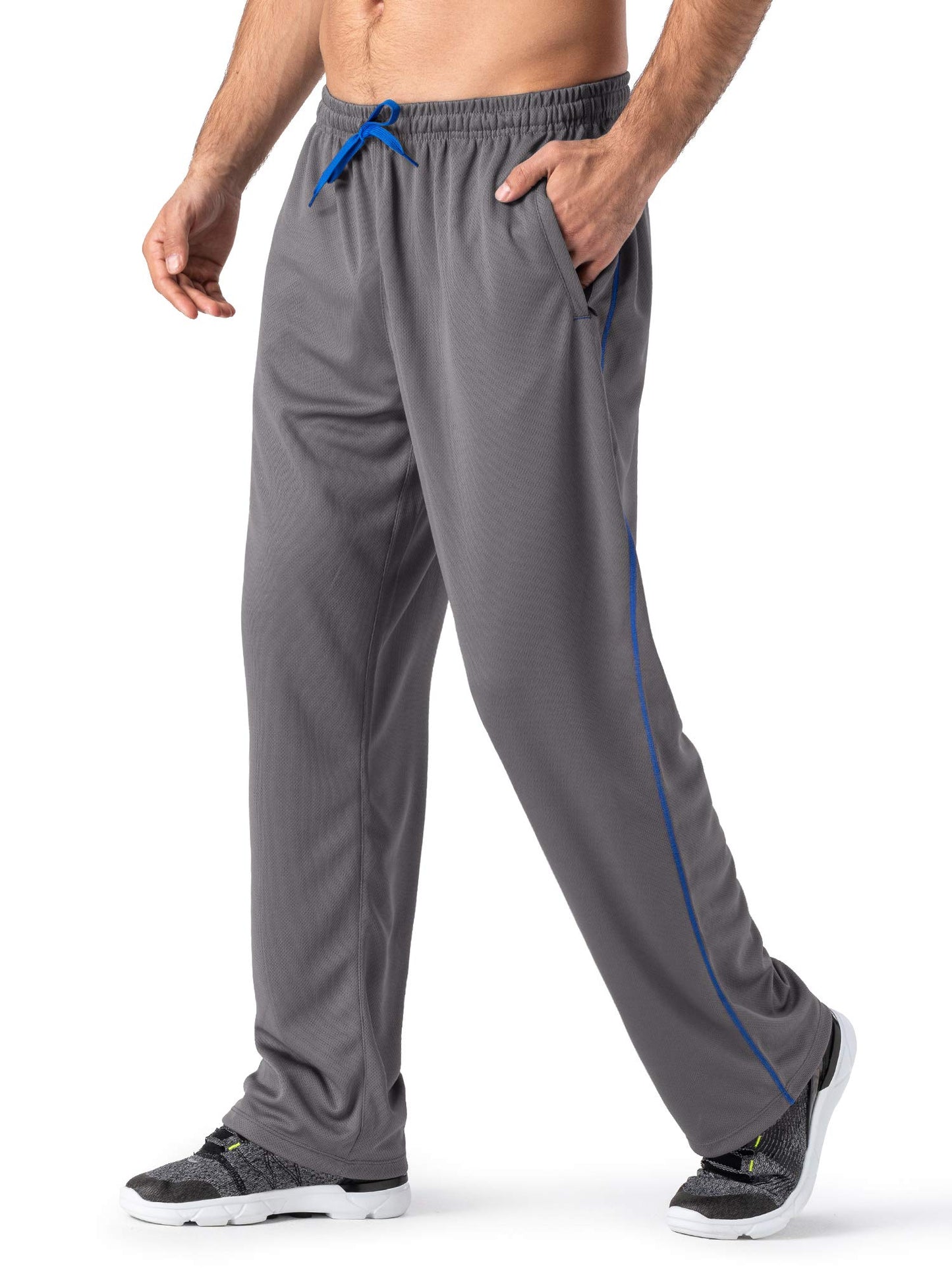 MAGNIVIT Men's Lightweight Sweatpants Loose Fit Open Bottom Mesh Athletic Pants with Zipper Pockets