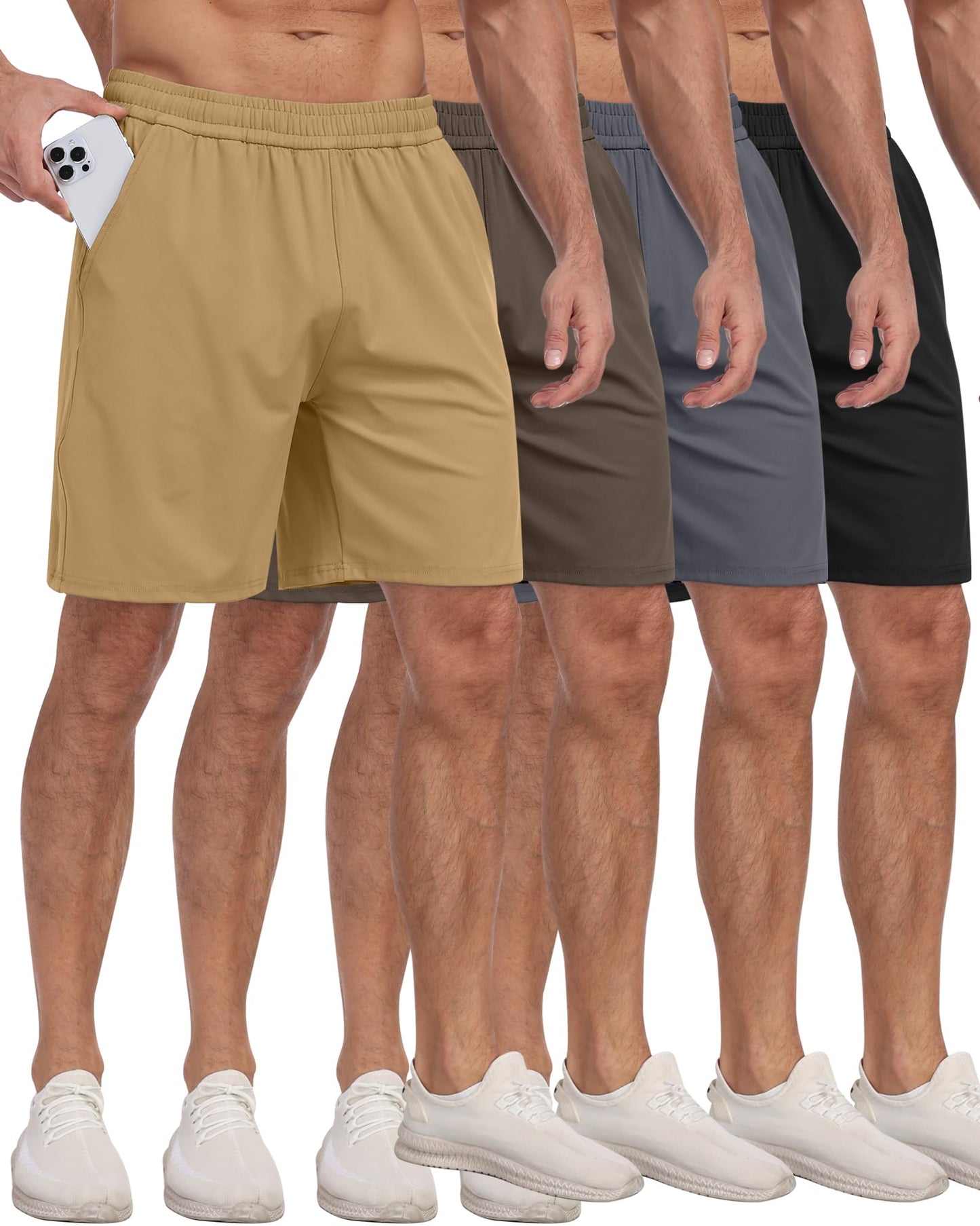 4 Pack Men's Athletic Gym Shorts with Pockets,Running Workout Basketball Hiking Shorts for Men
