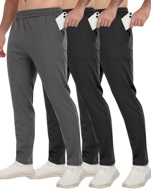 3 Pack Men's Workout Sweatpants with Pockets,Athletic Gym Tapered Joggers Pants for Men Running Pants