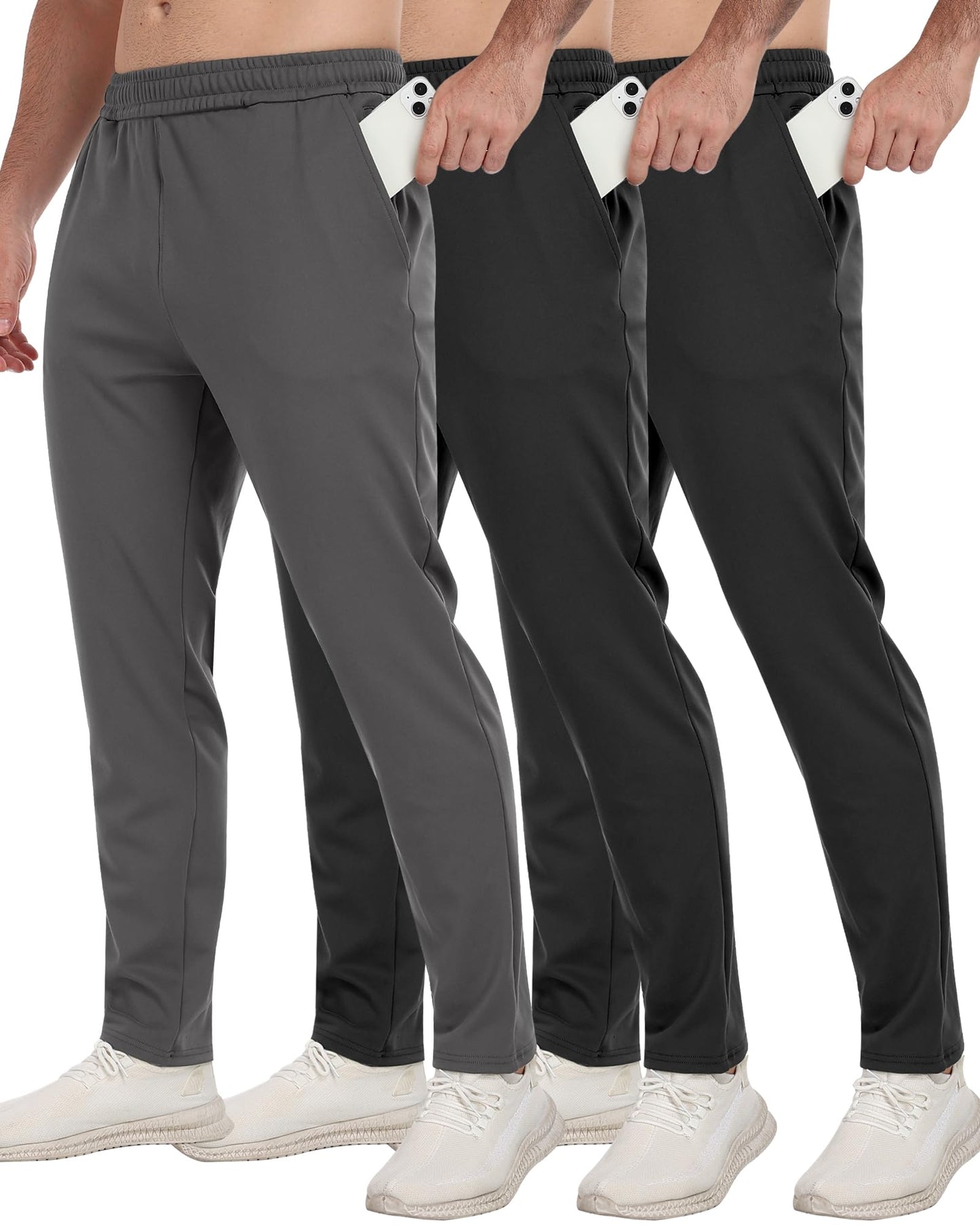 3 Pack Men's Workout Sweatpants with Pockets,Athletic Gym Tapered Joggers Pants for Men Running Pants