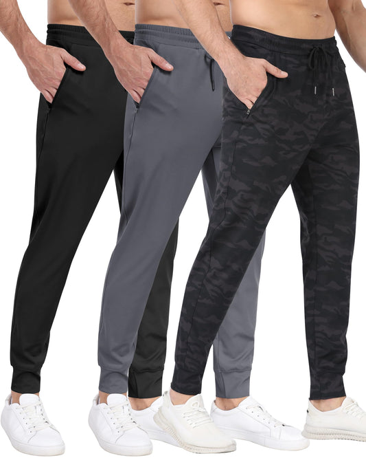 3 Pack Men's Sweatpants with Zipper Pockets,Workout Gym Traning Track Joggers Pants for Men Running Jogging Pants