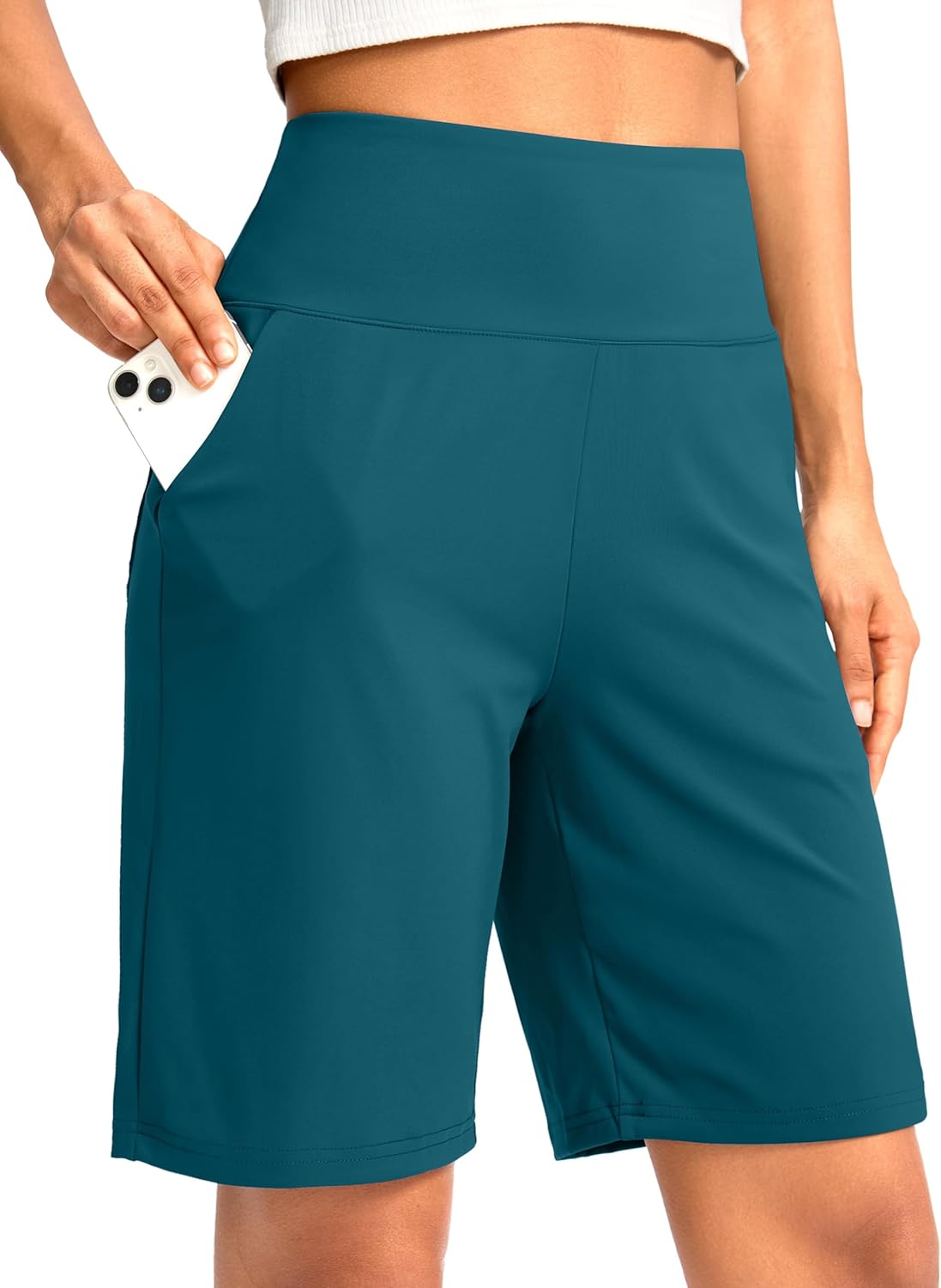 G Gradual Women's Bermuda Long Shorts with Pockets 9" High Waisted Knee Length Shorts for Women Walking Athletic Workout