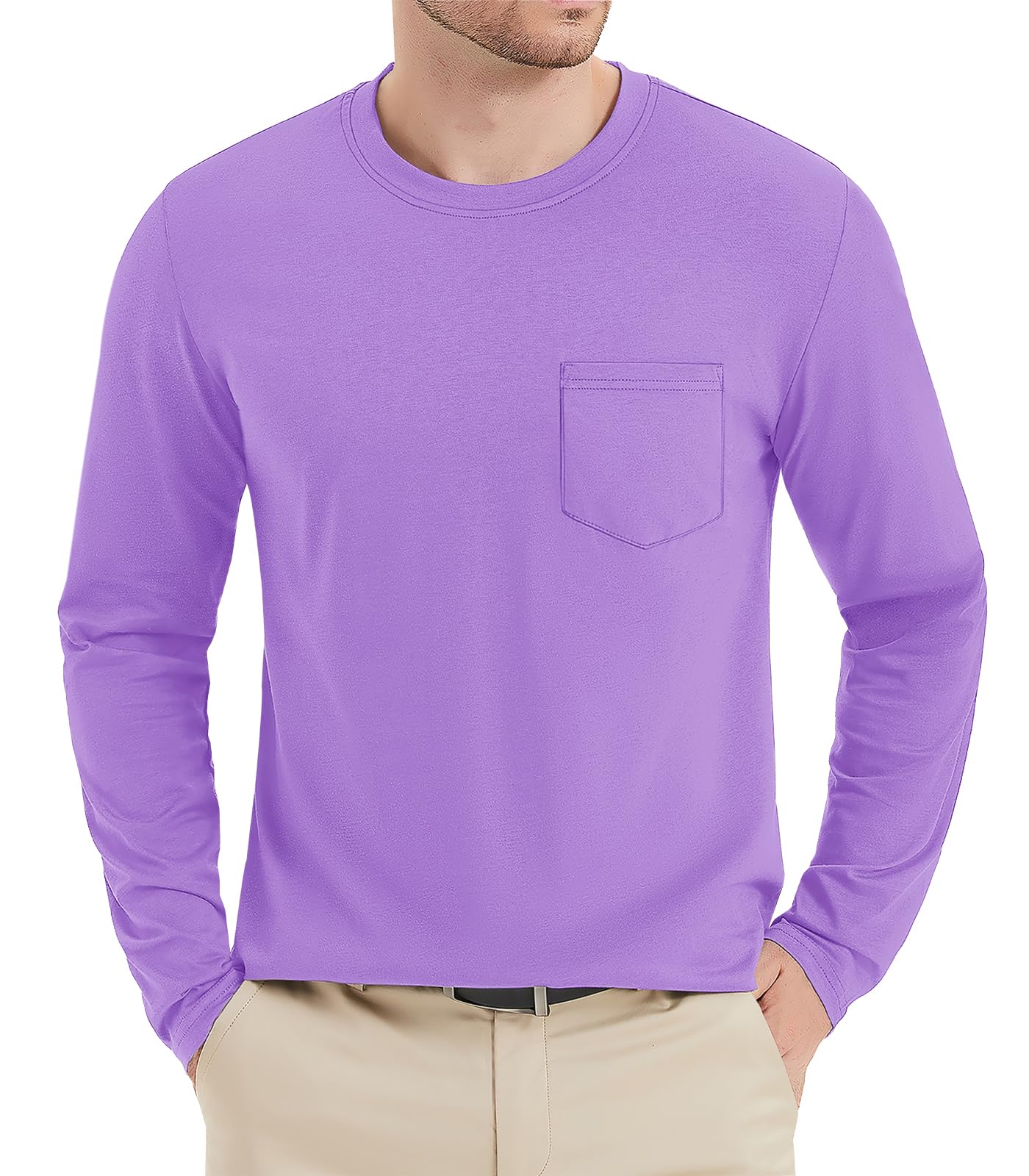 MAGNIVIT Men's Long Sleeve Cotton Shirts with Pocket Crew Neck Casual Shirt Regular Fit Solid Top Spring Fashion 2025