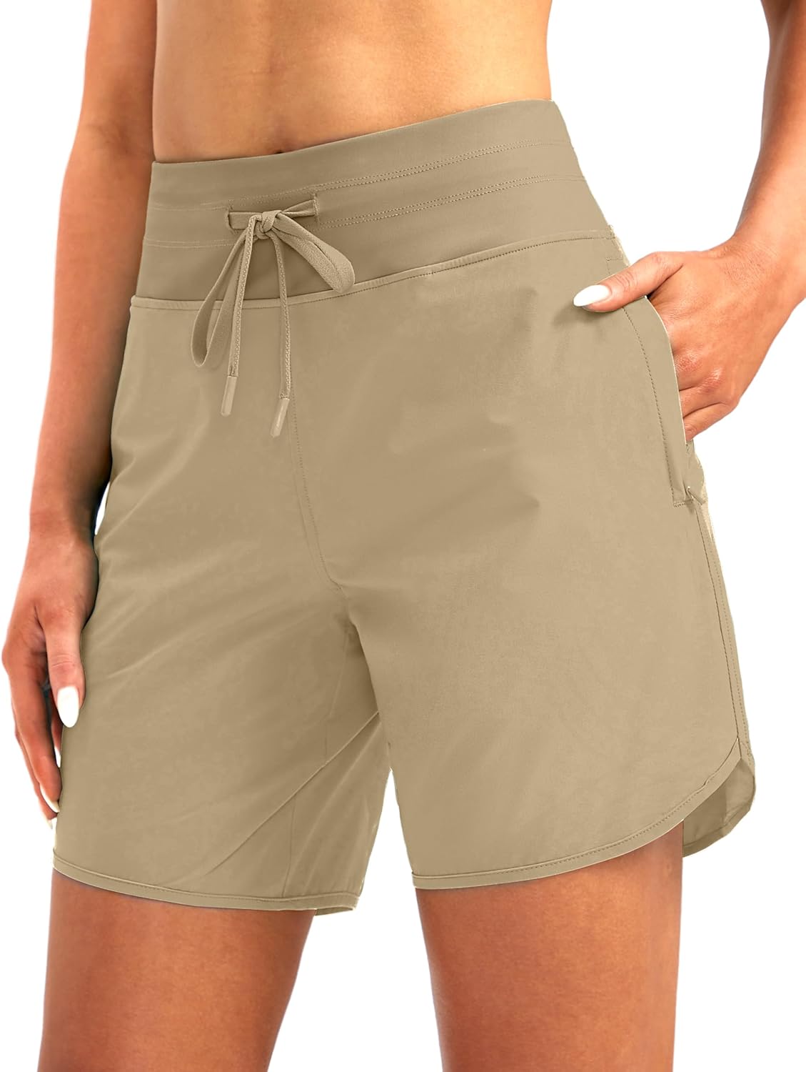 G Gradual Women's 7" Quick Dry High Waisted Swim Board Shorts with Zipper Pockets UPF 50+ Beach Shorts for Women with Liner