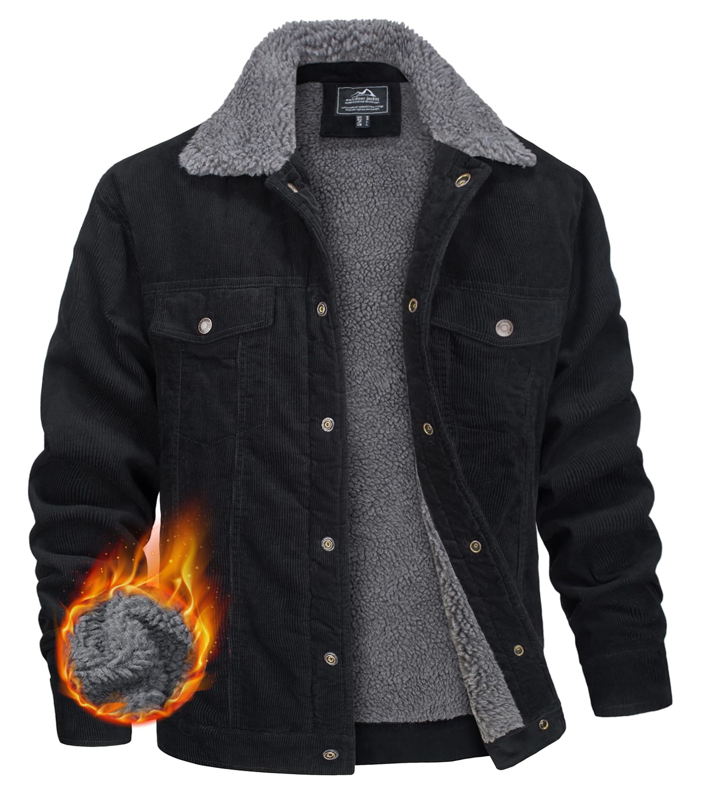 MAGNIVIT Men's Corduroy Fleece Cargo Jacket Winter Snap Button Lapel Sherpa Lined Trucker Cowboy Coat with 5 Pockets