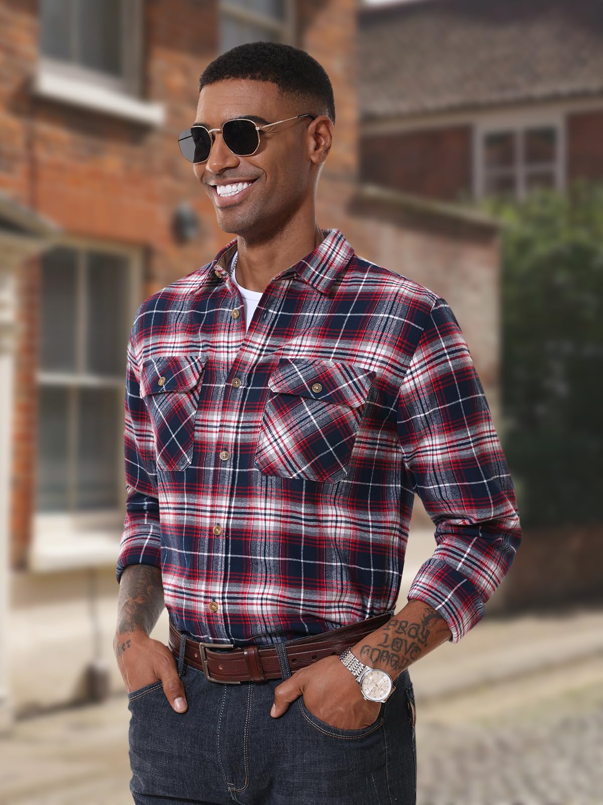 MAGNIVIT Men's Button Down Regular Fit Long Sleeve Plaid Flannel Casual Shirts