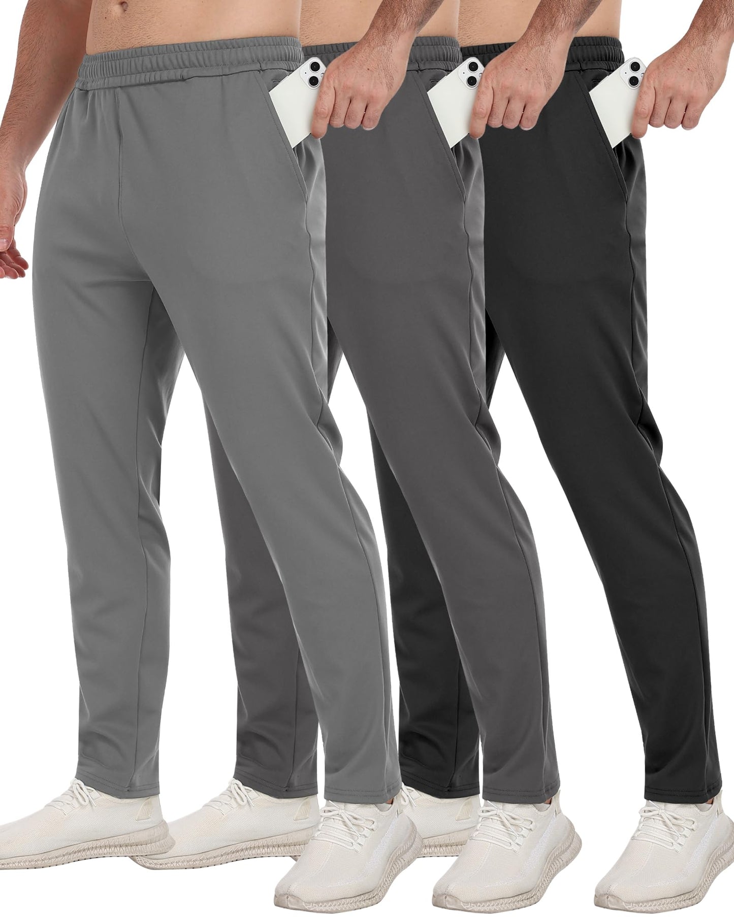 3 Pack Men's Workout Sweatpants with Pockets,Athletic Gym Tapered Joggers Pants for Men Running Pants