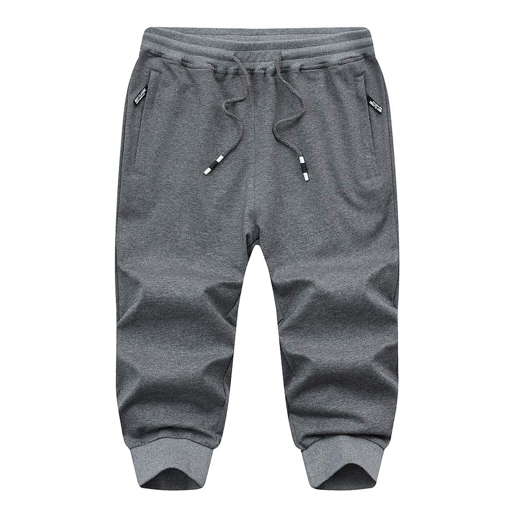 MAGNIVIT Men's 3/4 Jogger Capri Pants Workout Gym Below Knee Shorts Zipper Pockets Jogger Sweatpant Capris for Men
